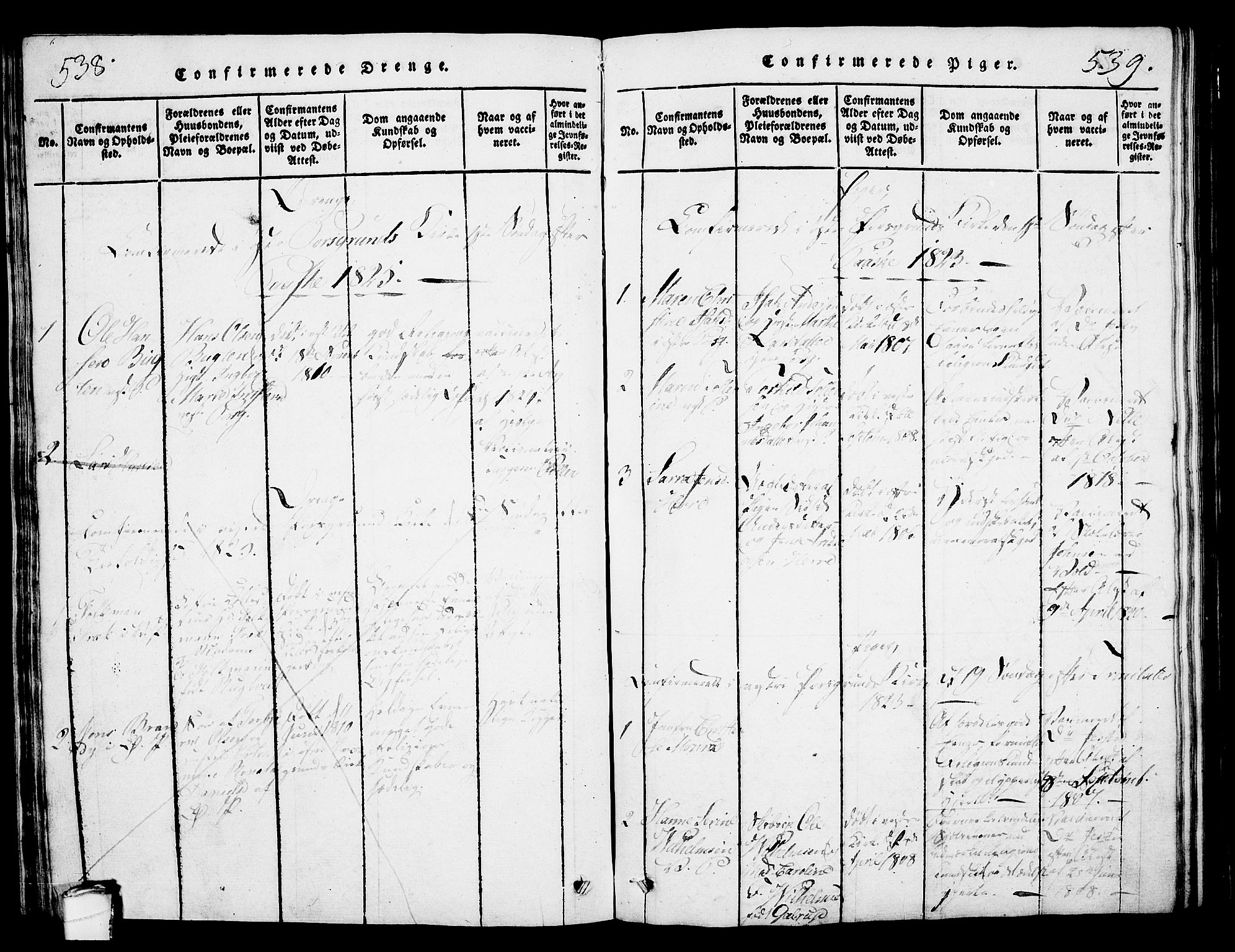 Porsgrunn kirkebøker , SAKO/A-104/G/Gb/L0001: Parish register (copy) no. II 1, 1817-1828, p. 538-539