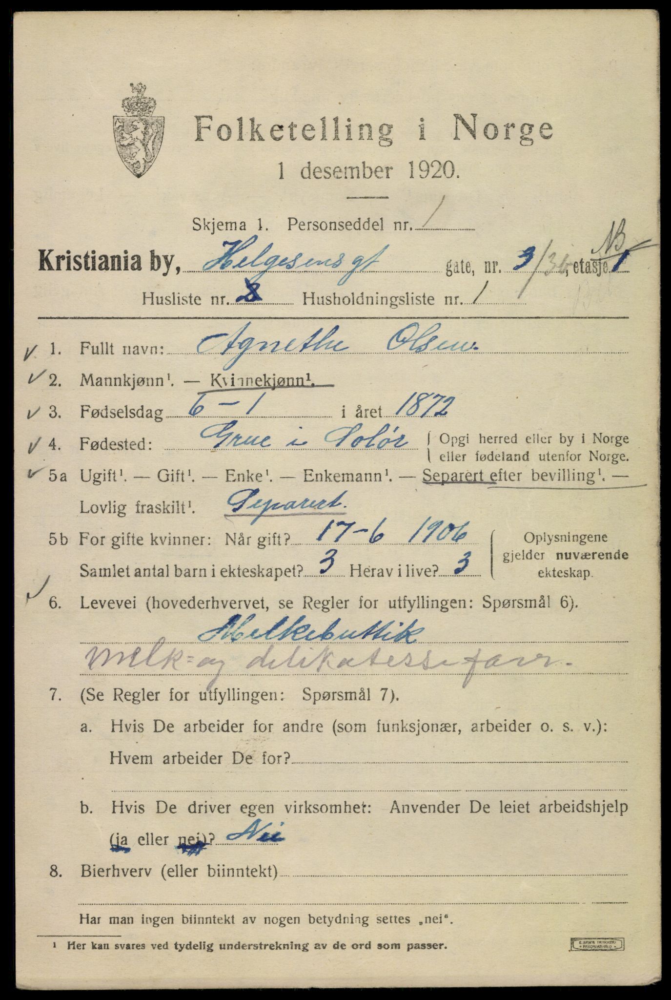 SAO, 1920 census for Kristiania, 1920, p. 282311