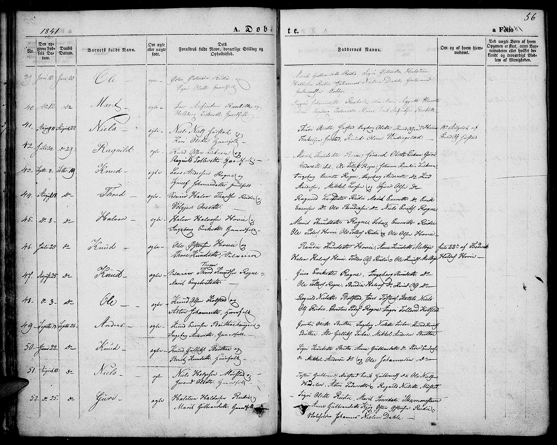 Slidre prestekontor, AV/SAH-PREST-134/H/Ha/Haa/L0004: Parish register (official) no. 4, 1831-1848, p. 56