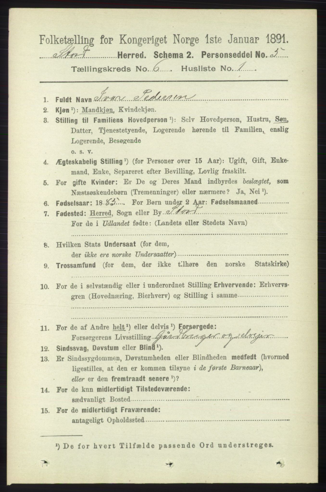 RA, 1891 census for 1221 Stord, 1891, p. 2168