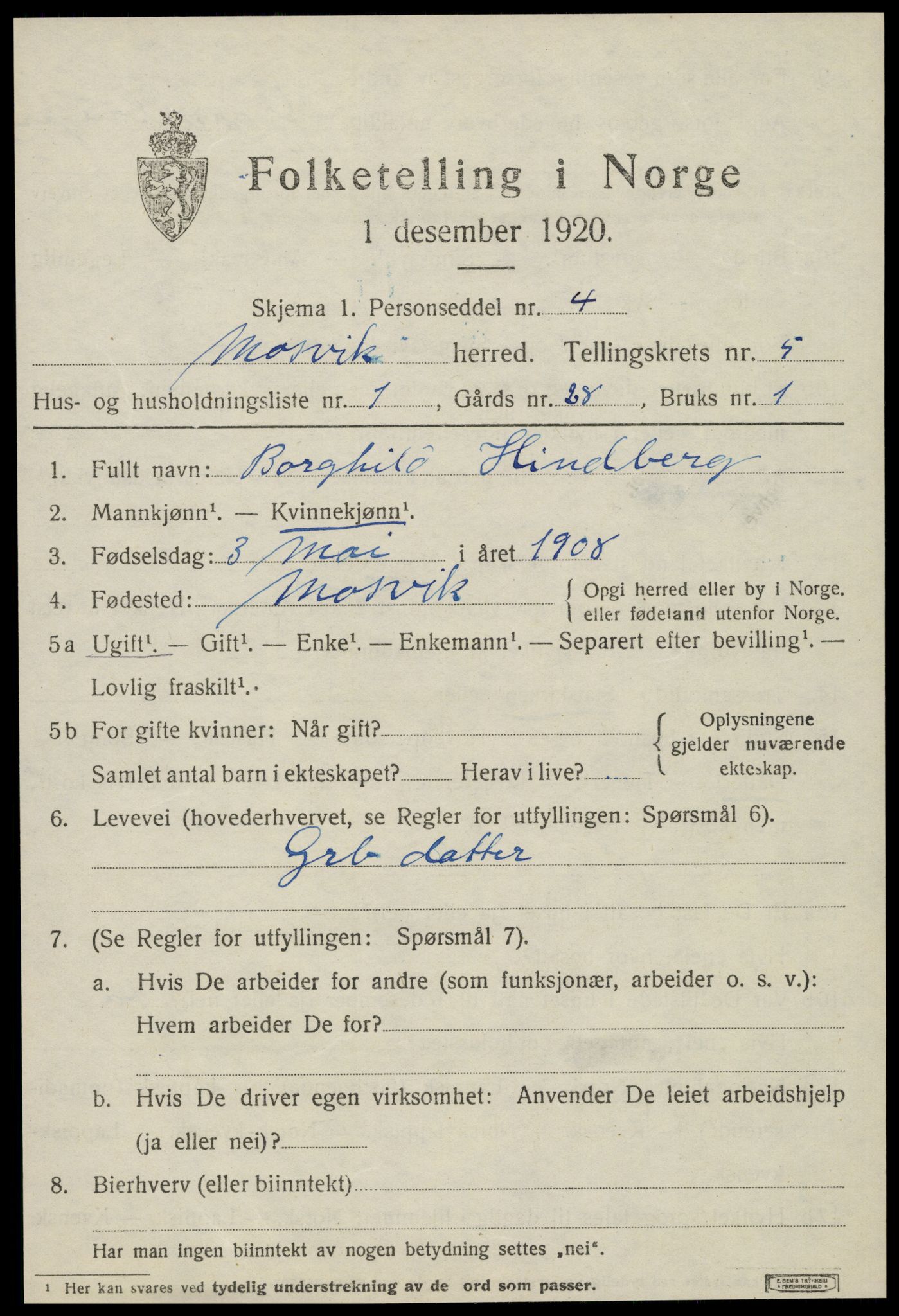 SAT, 1920 census for Mosvik, 1920, p. 1524