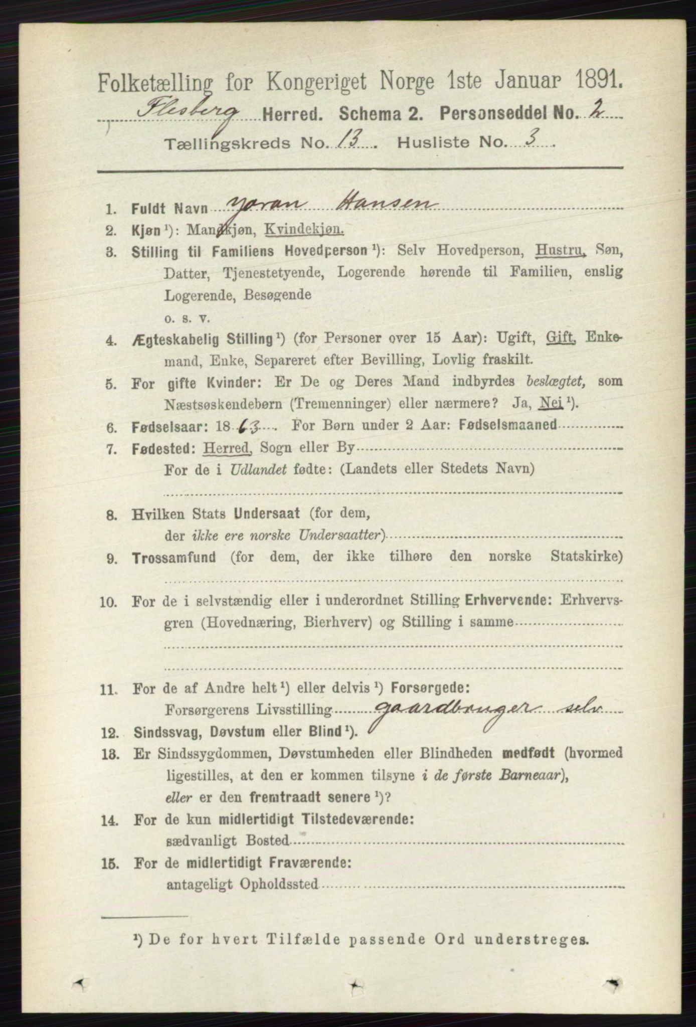 RA, 1891 census for 0631 Flesberg, 1891, p. 2233