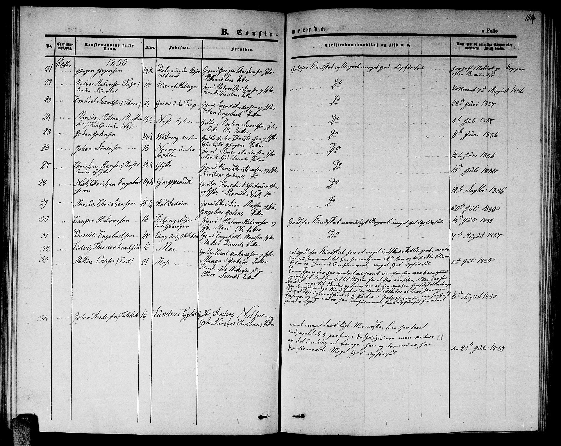 Høland prestekontor Kirkebøker, AV/SAO-A-10346a/G/Ga/L0003: Parish register (copy) no. I 3, 1846-1853, p. 154