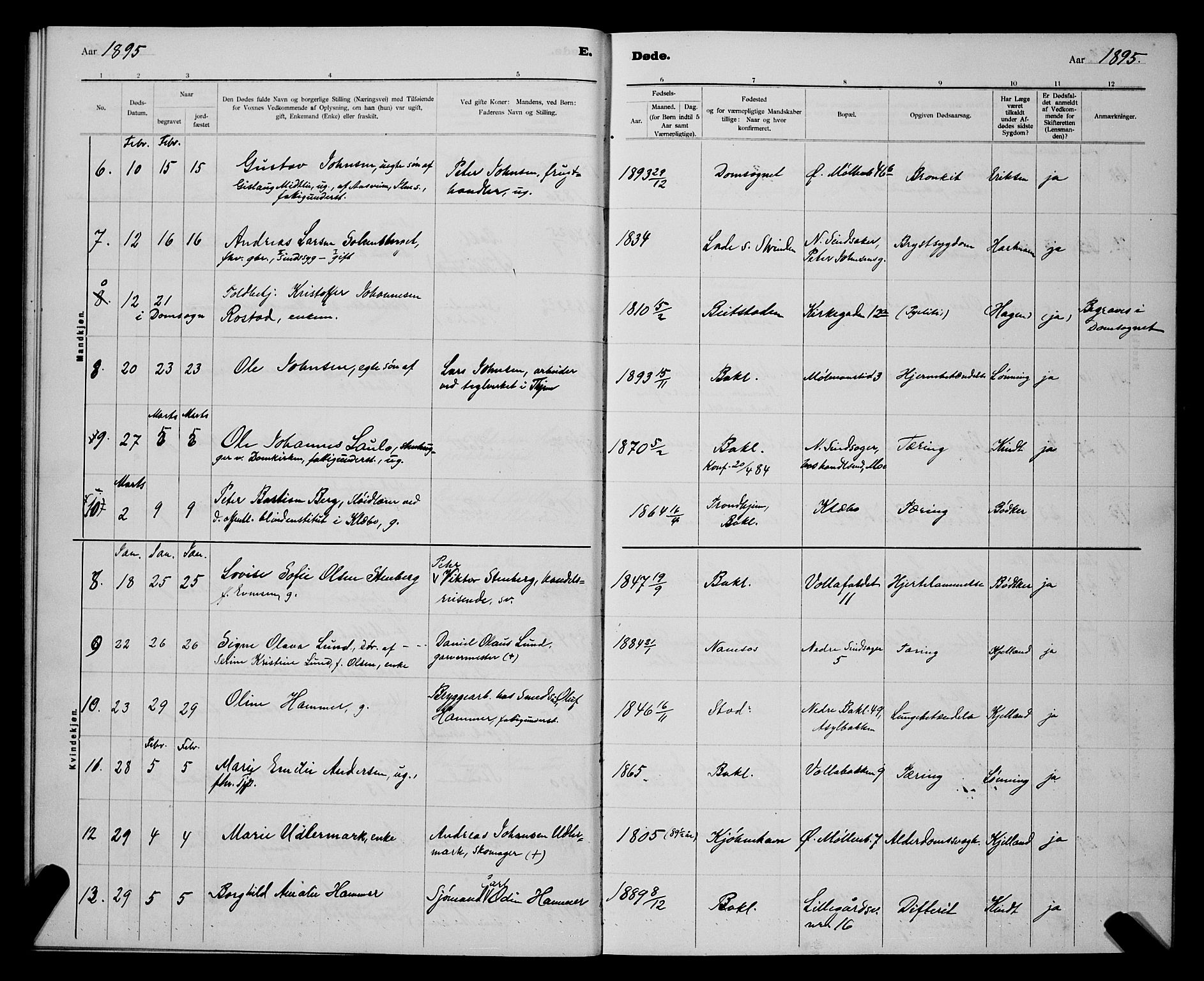 Ministerialprotokoller, klokkerbøker og fødselsregistre - Sør-Trøndelag, SAT/A-1456/604/L0224: Parish register (copy) no. 604C07, 1894-1898