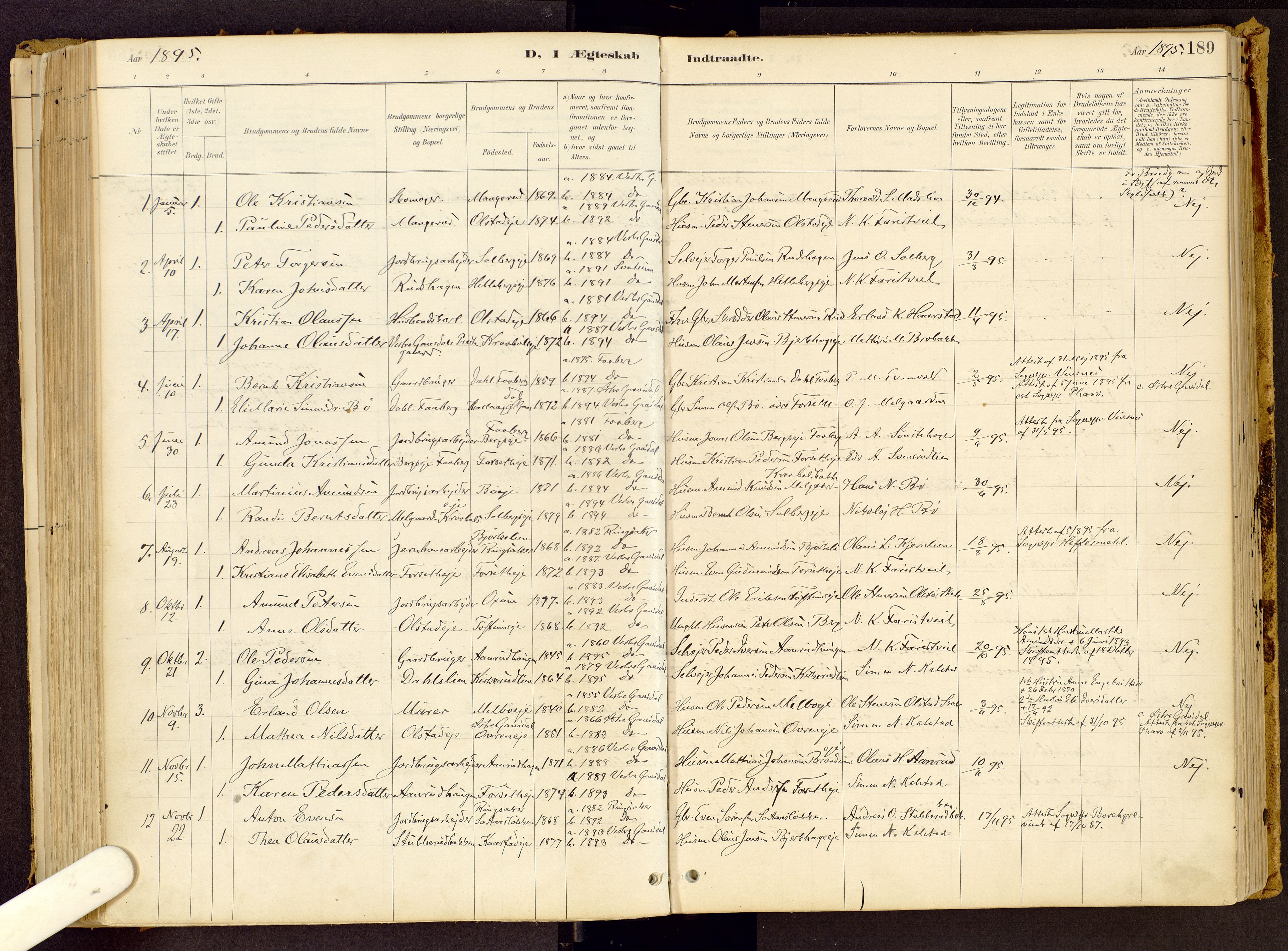 Vestre Gausdal prestekontor, SAH/PREST-094/H/Ha/Haa/L0001: Parish register (official) no. 1, 1887-1914, p. 189