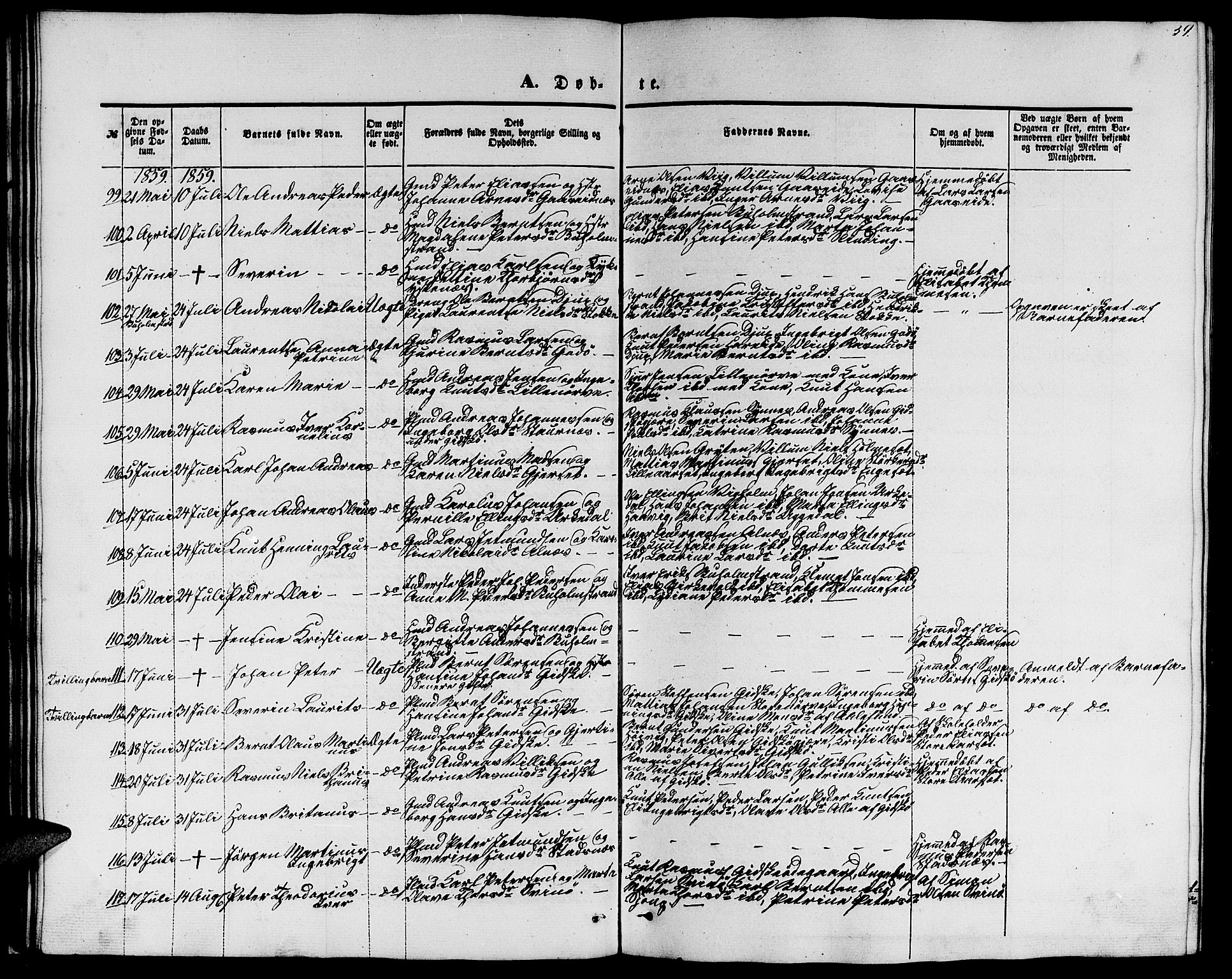 Ministerialprotokoller, klokkerbøker og fødselsregistre - Møre og Romsdal, AV/SAT-A-1454/528/L0427: Parish register (copy) no. 528C08, 1855-1864, p. 39