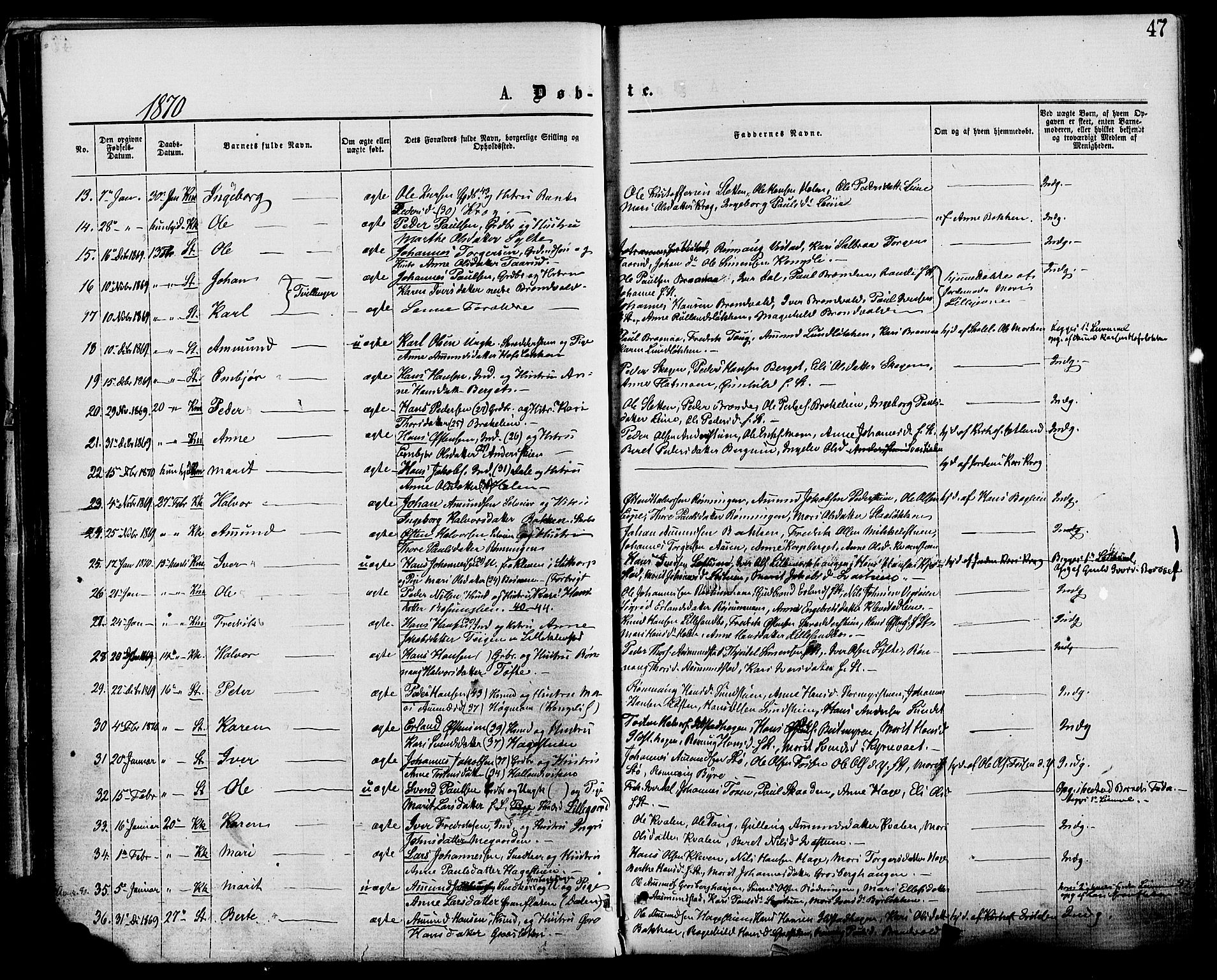 Nord-Fron prestekontor, AV/SAH-PREST-080/H/Ha/Haa/L0002: Parish register (official) no. 2, 1865-1883, p. 47