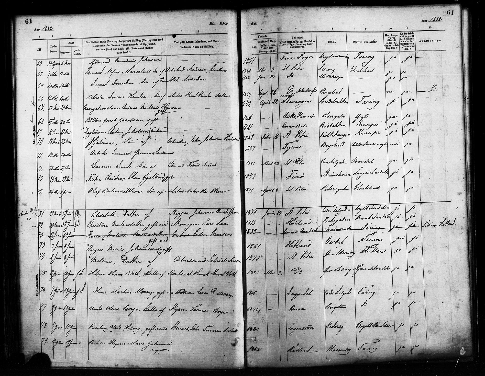 St. Petri sokneprestkontor, AV/SAST-A-101813/001/30/30BA/L0017: Parish register (official) no. A 17, 1879-1895, p. 61