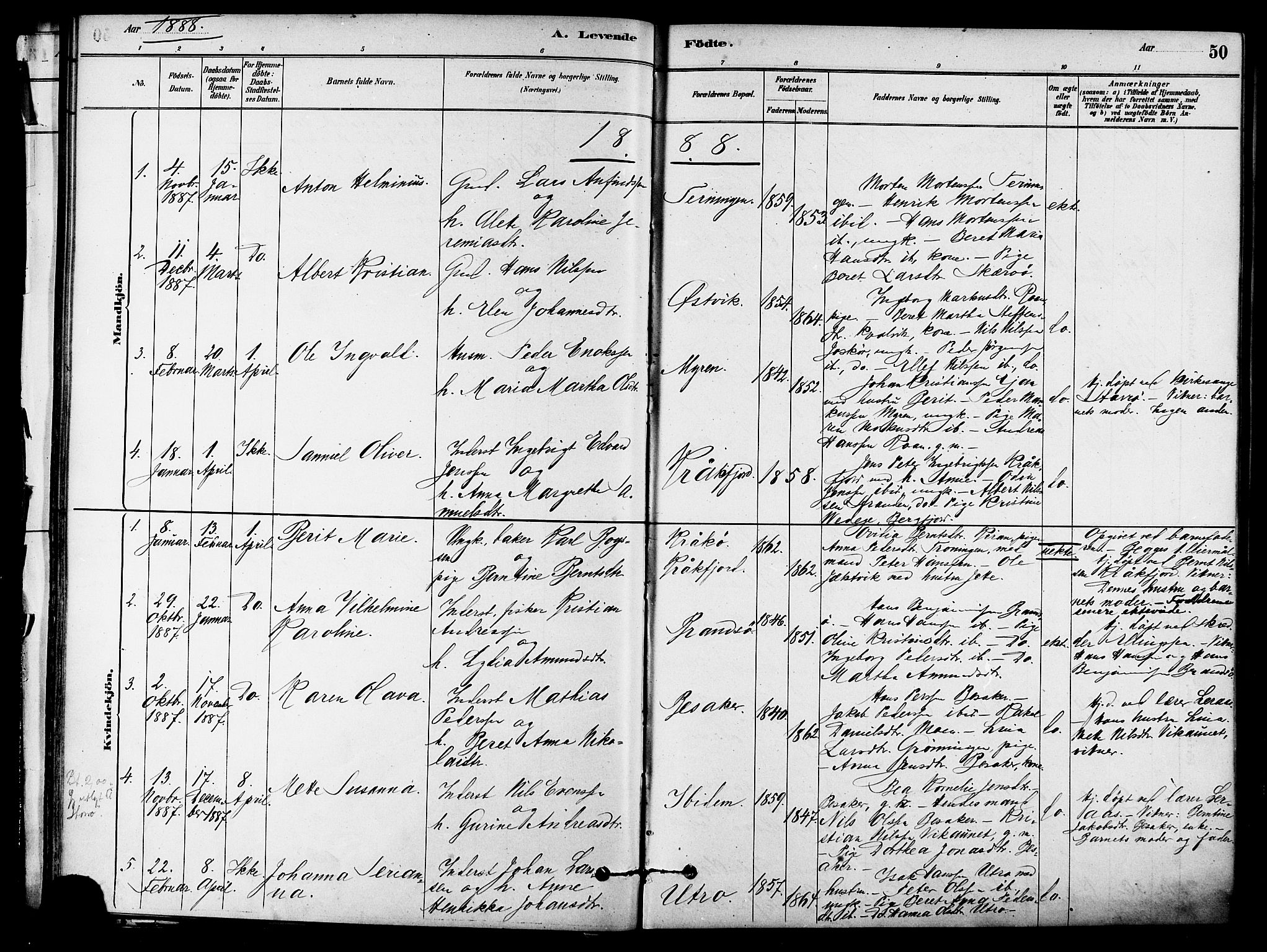 Ministerialprotokoller, klokkerbøker og fødselsregistre - Sør-Trøndelag, SAT/A-1456/657/L0707: Parish register (official) no. 657A08, 1879-1893, p. 50