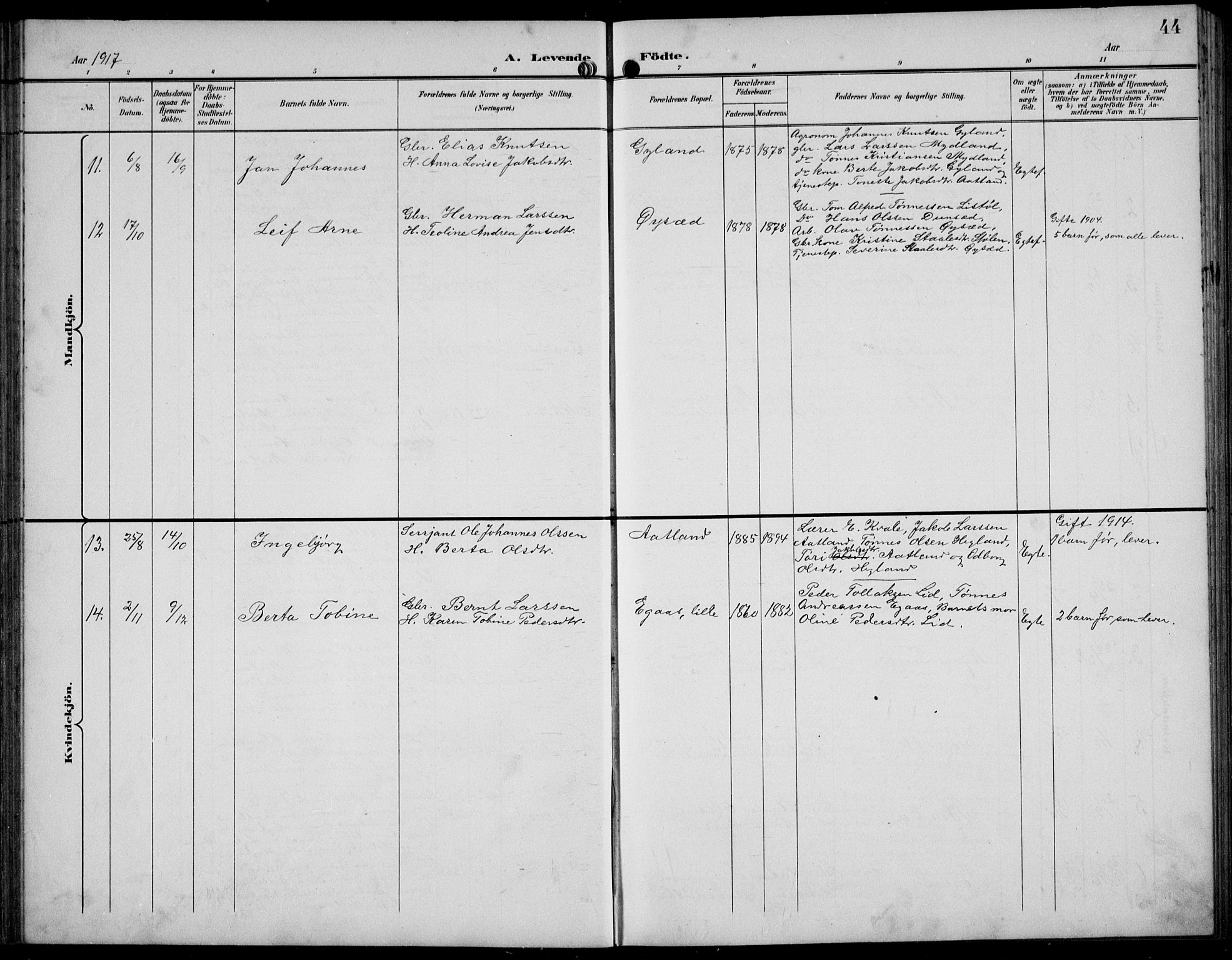 Bakke sokneprestkontor, AV/SAK-1111-0002/F/Fb/Fbb/L0004: Parish register (copy) no. B 4, 1896-1927, p. 44