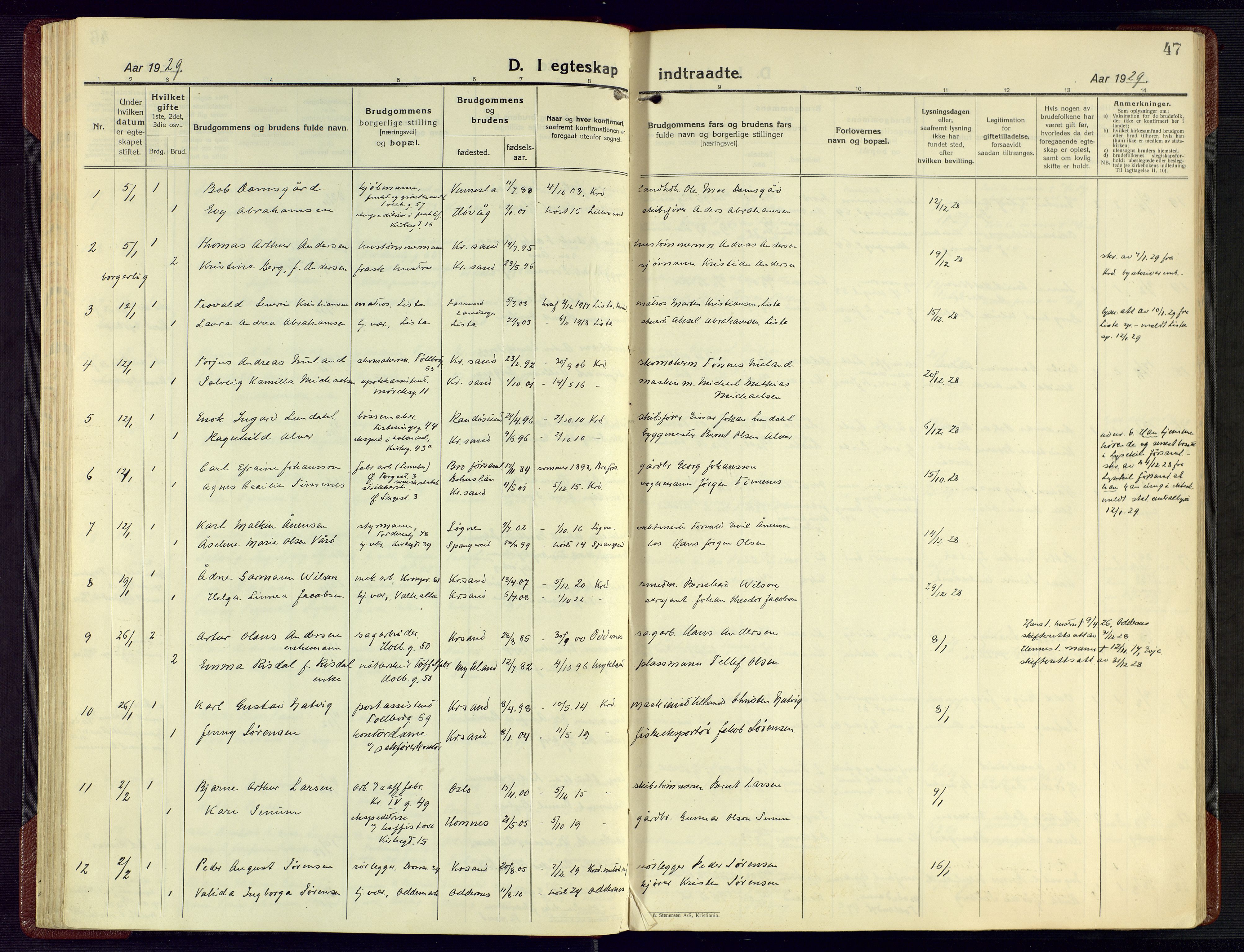 Kristiansand domprosti, AV/SAK-1112-0006/F/Fa/L0029: Parish register (official) no. A 28, 1925-1936, p. 47