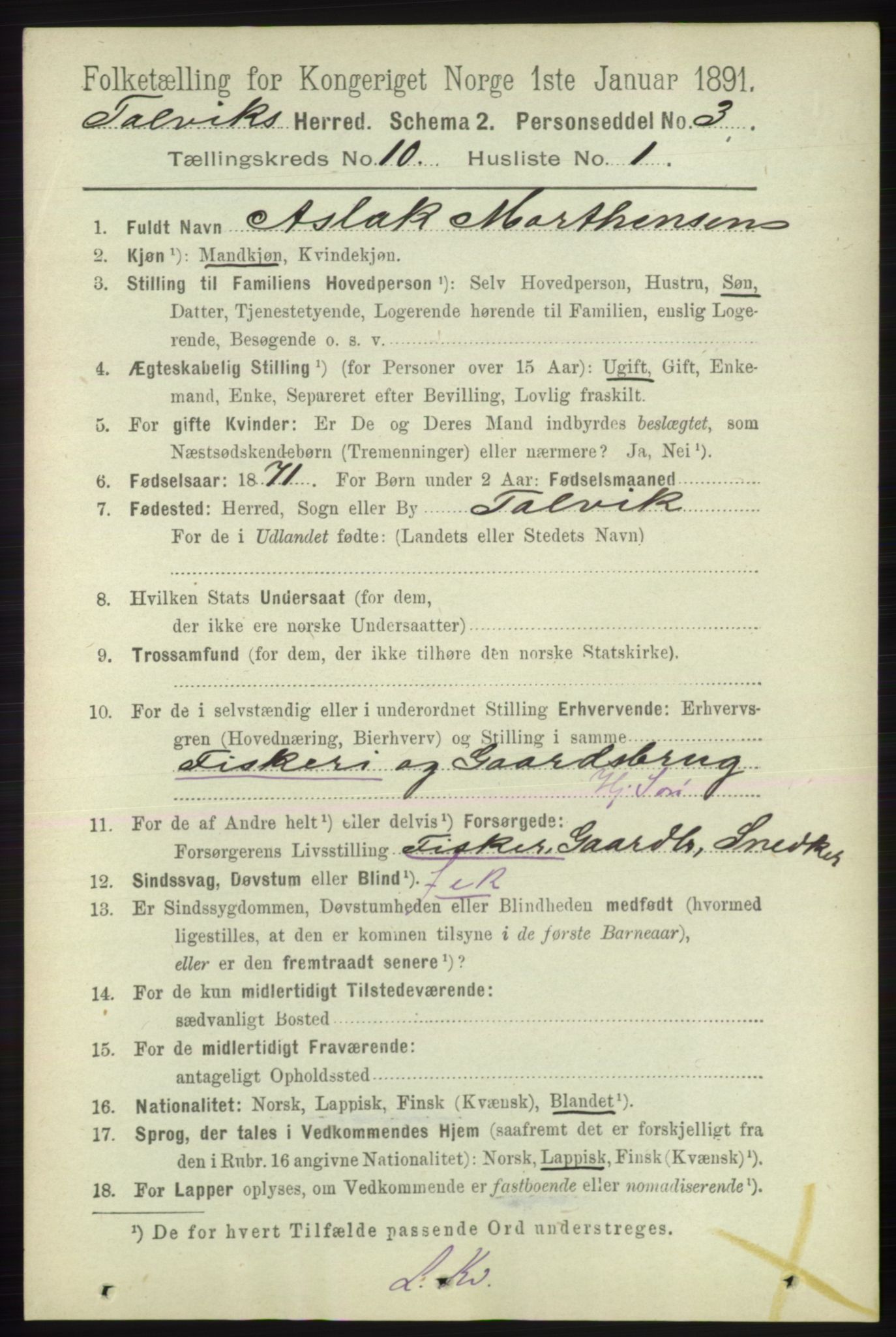 RA, 1891 census for 2013 Talvik, 1891, p. 2337