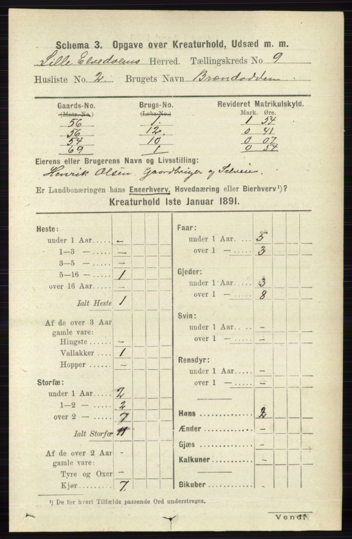 RA, 1891 census for 0438 Lille Elvedalen, 1891, p. 4652