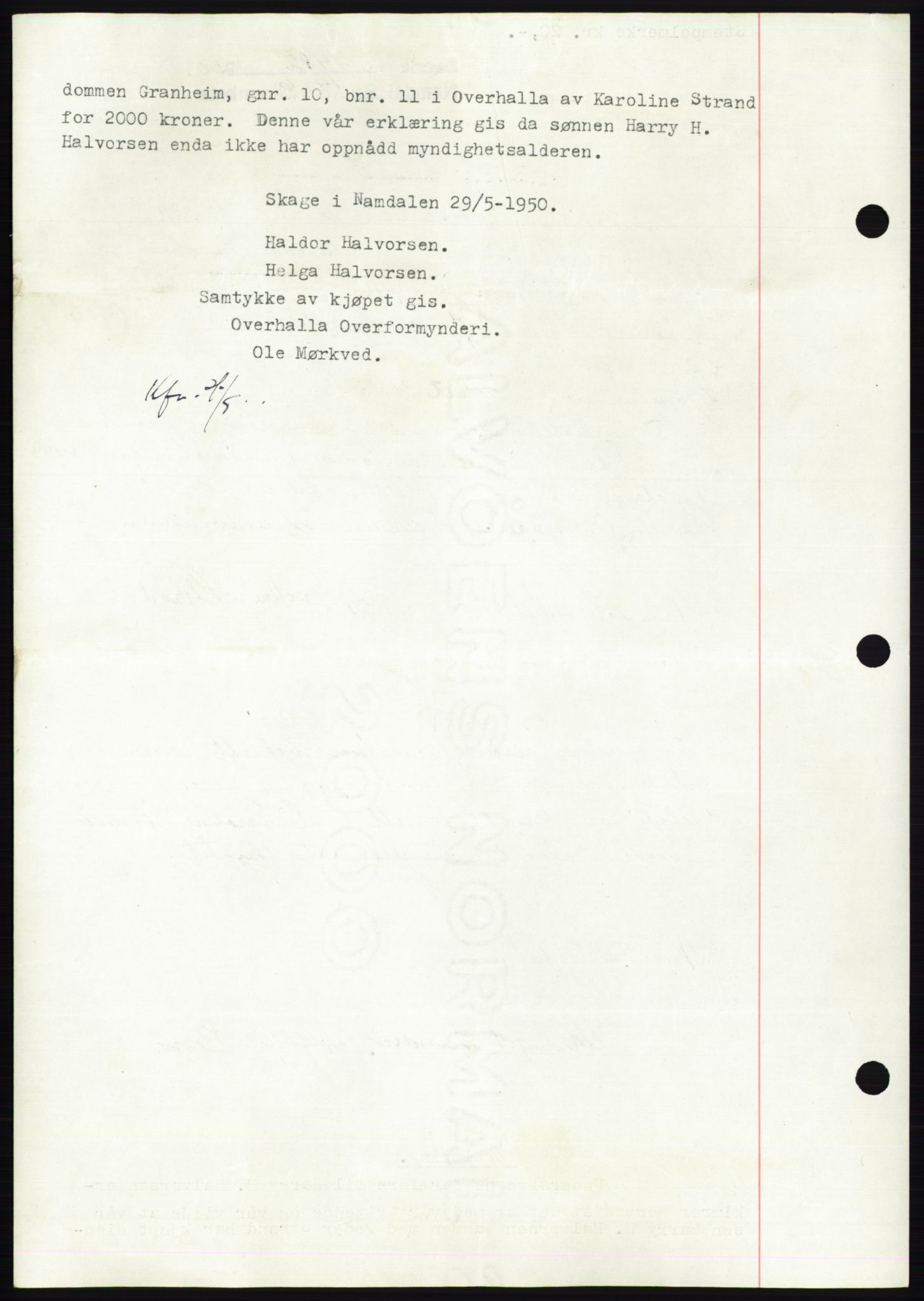 Namdal sorenskriveri, AV/SAT-A-4133/1/2/2C: Mortgage book no. -, 1950-1950, Diary no: : 1482/1950
