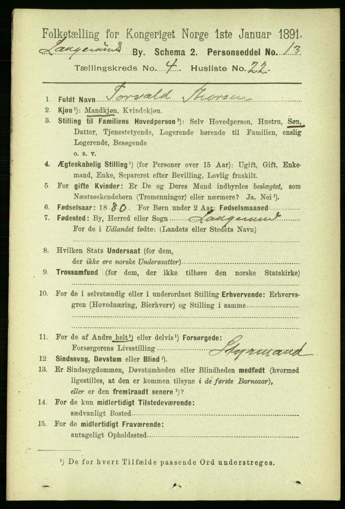 RA, 1891 census for 0802 Langesund, 1891, p. 1287