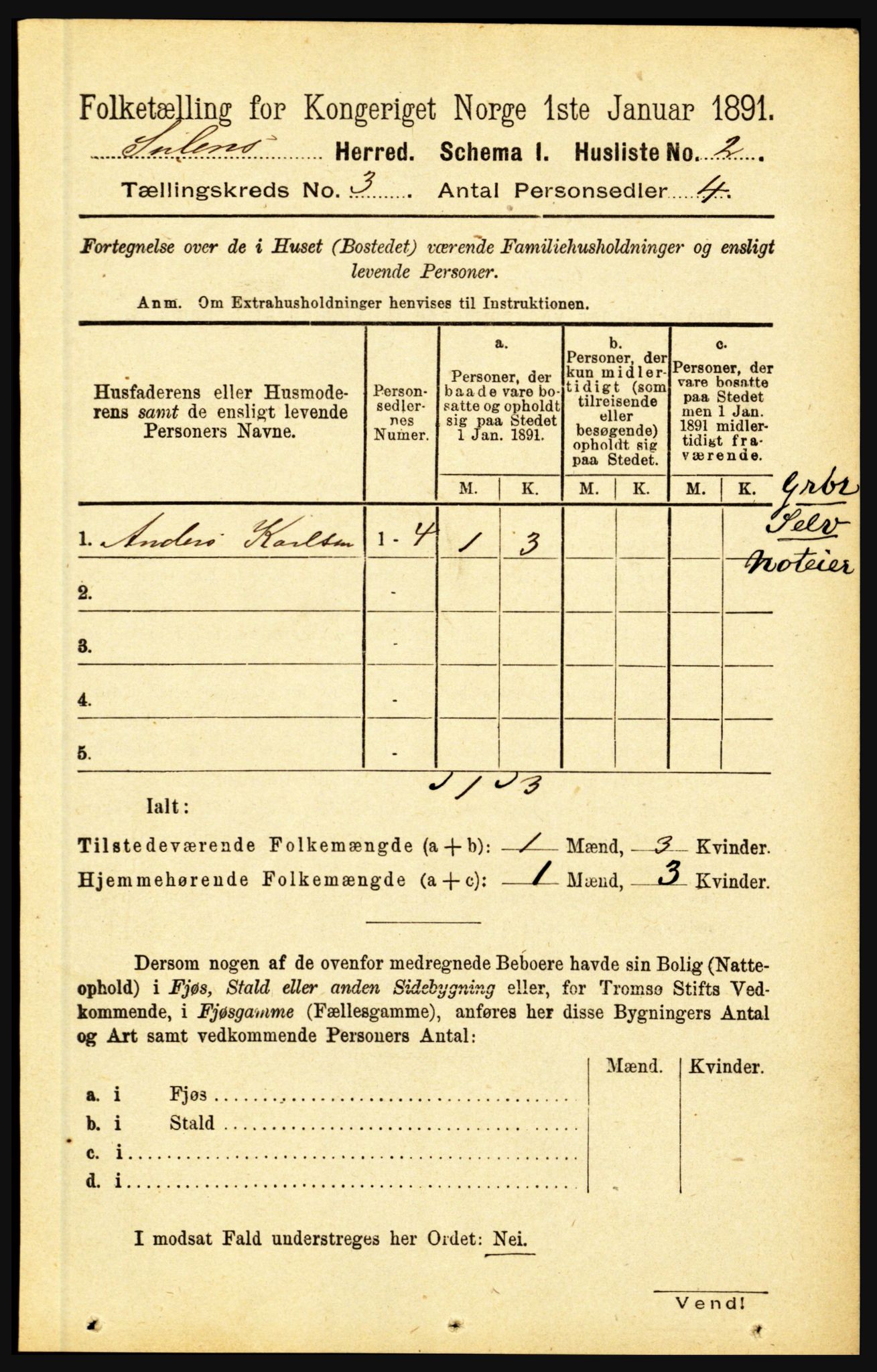 RA, 1891 census for 1412 Solund, 1891, p. 1084