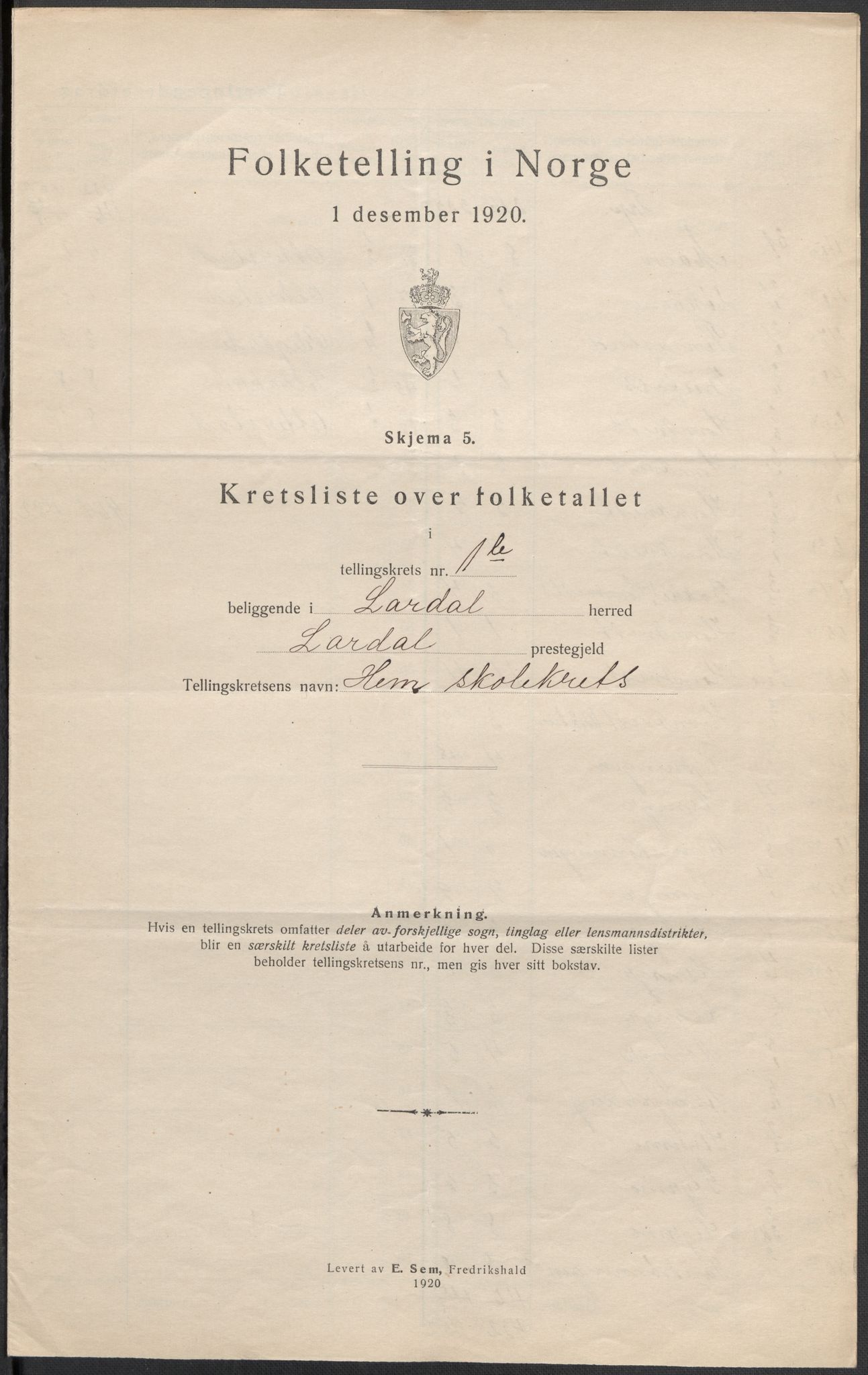 SAKO, 1920 census for Lardal, 1920, p. 8