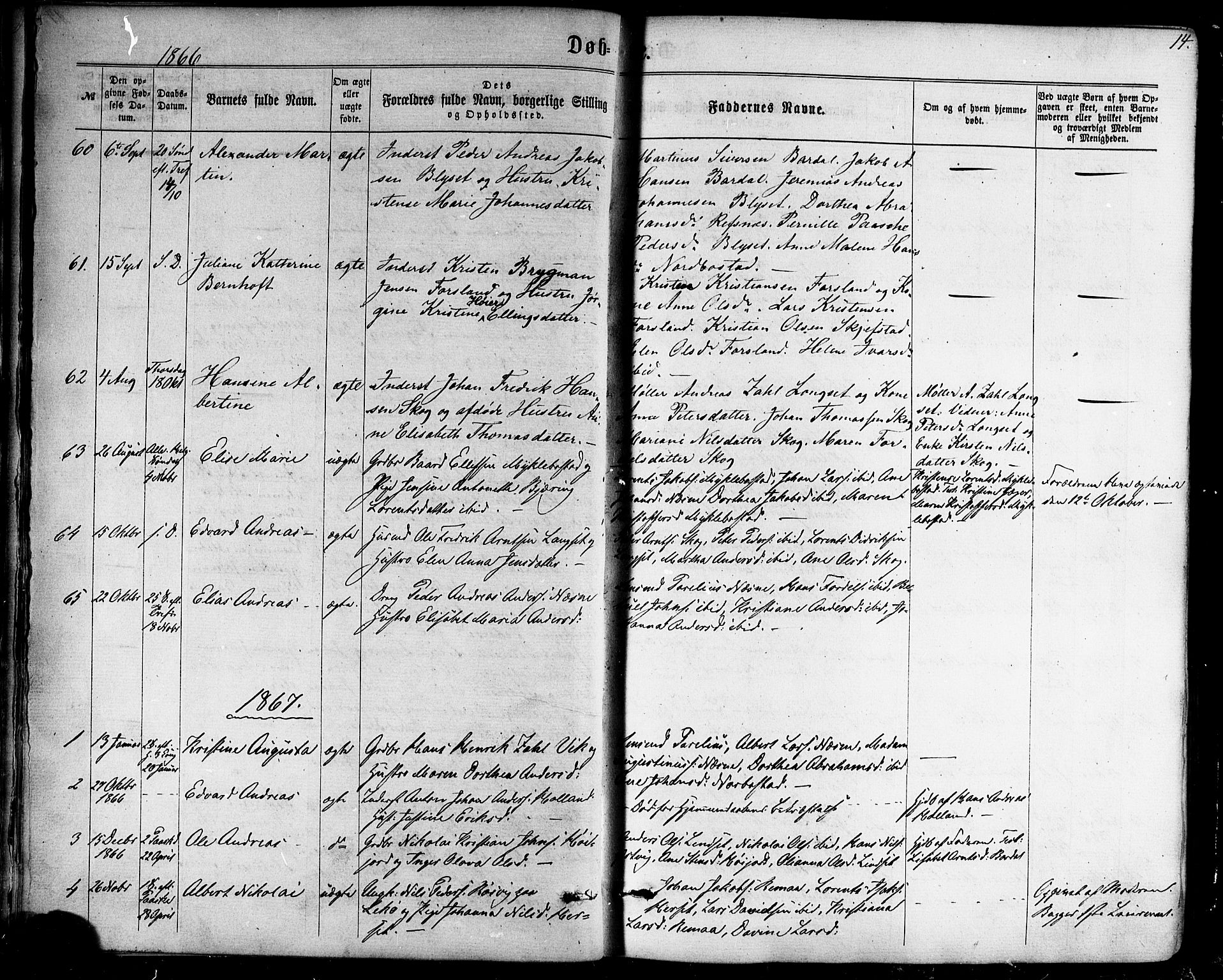 Ministerialprotokoller, klokkerbøker og fødselsregistre - Nordland, AV/SAT-A-1459/838/L0551: Parish register (official) no. 838A09, 1864-1880, p. 14