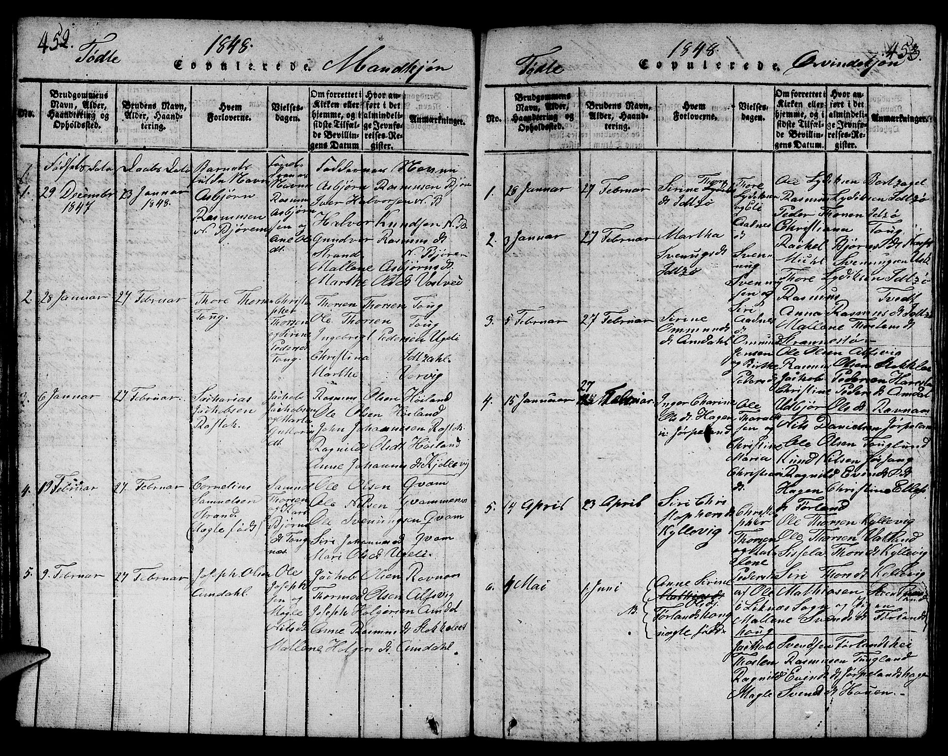 Strand sokneprestkontor, SAST/A-101828/H/Ha/Hab/L0001: Parish register (copy) no. B 1, 1816-1854, p. 452-453