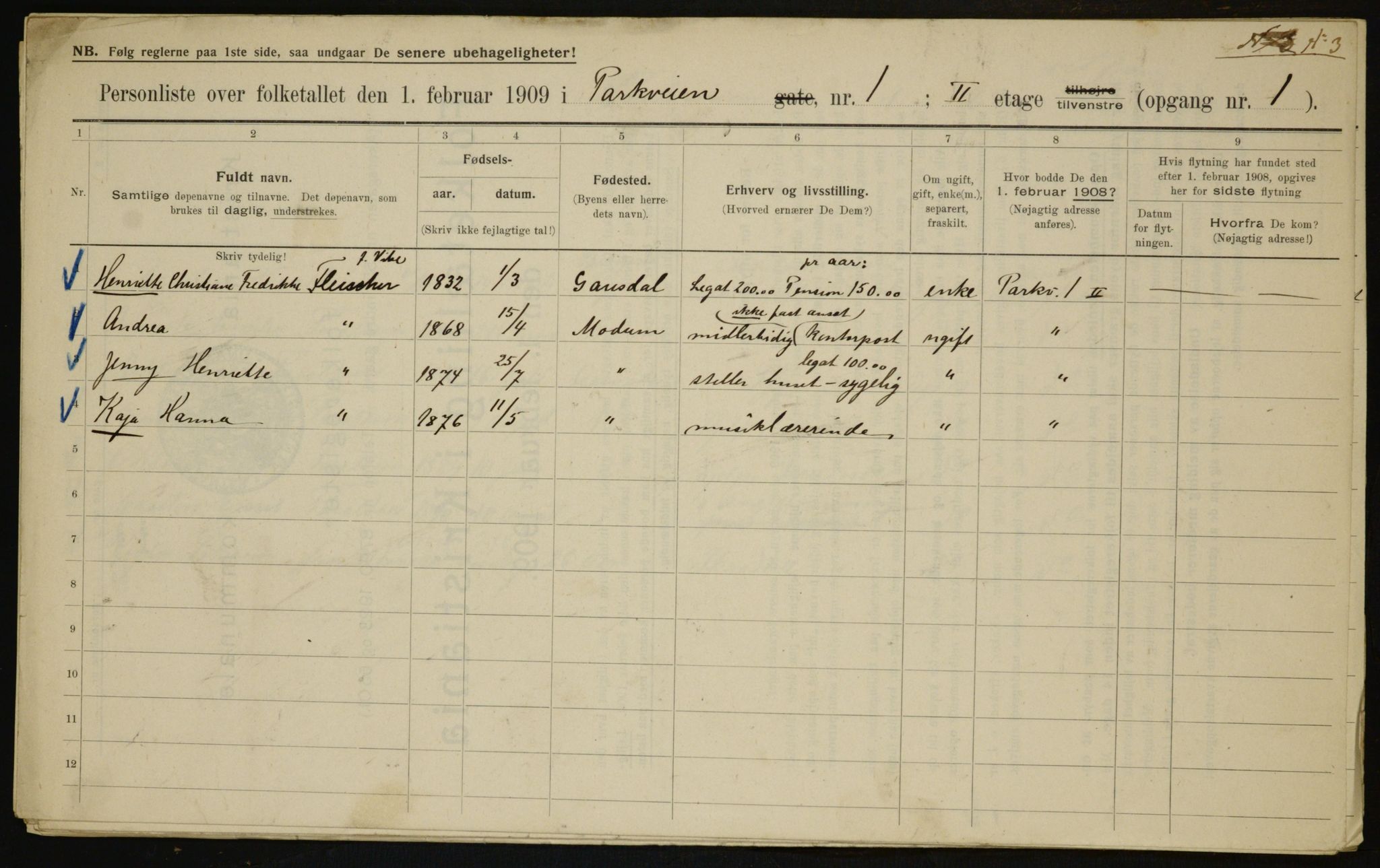 OBA, Municipal Census 1909 for Kristiania, 1909, p. 70385