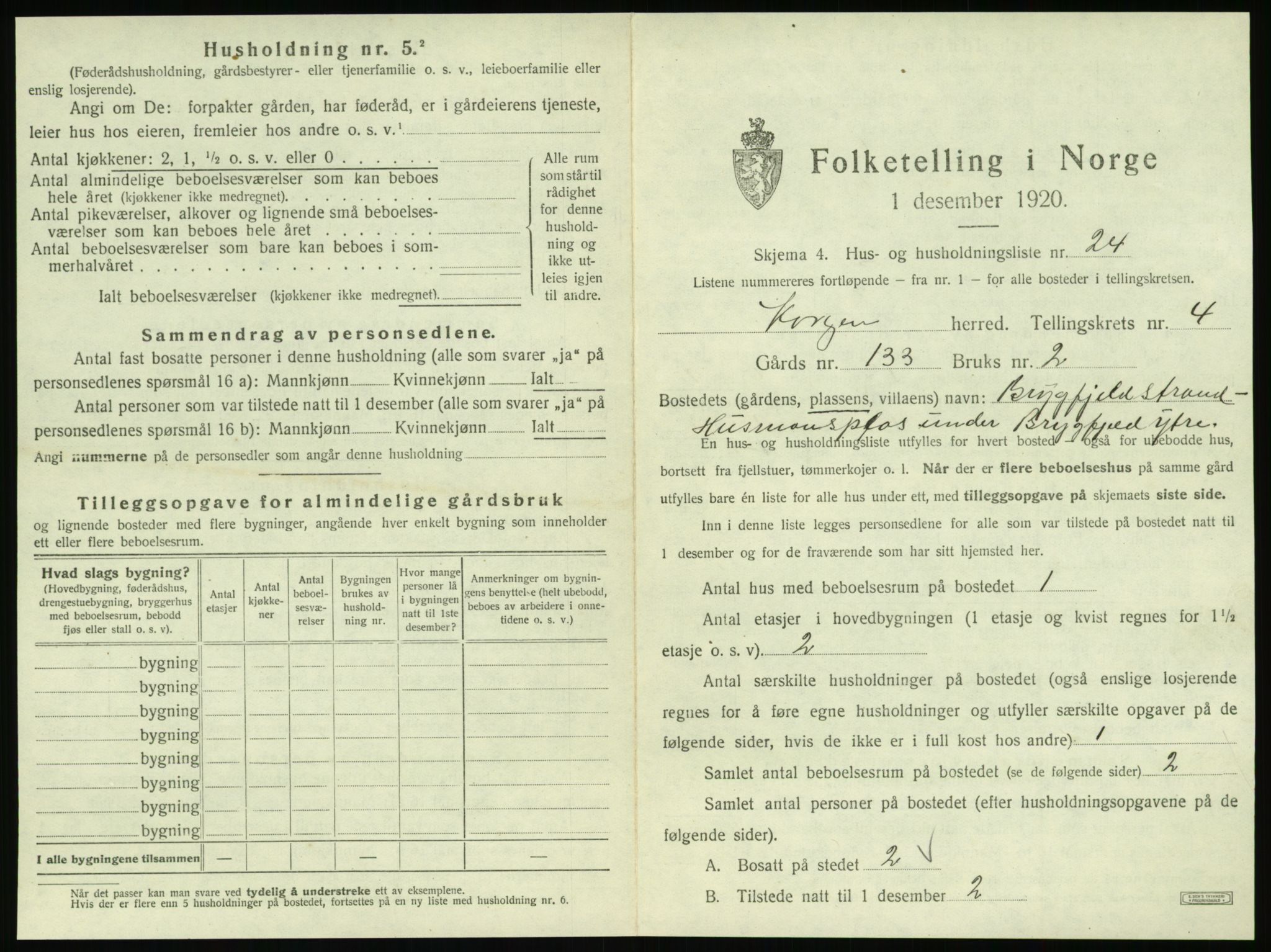 SAT, 1920 census for Korgen, 1920, p. 288