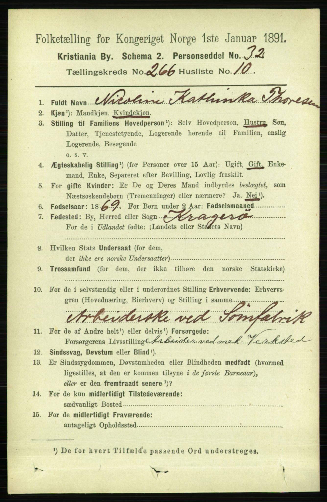 RA, 1891 census for 0301 Kristiania, 1891, p. 161457