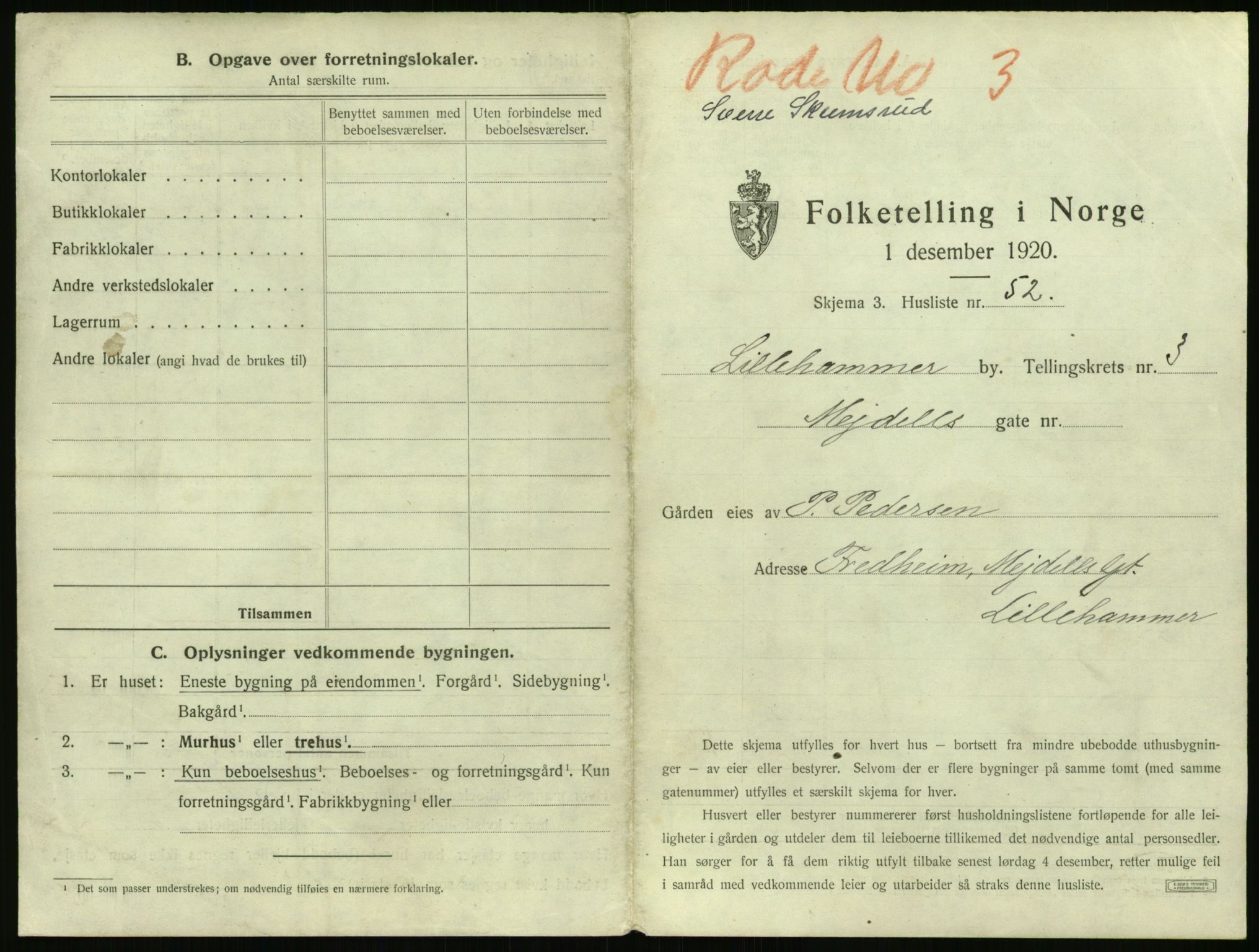 SAH, 1920 census for Lillehammer, 1920, p. 408