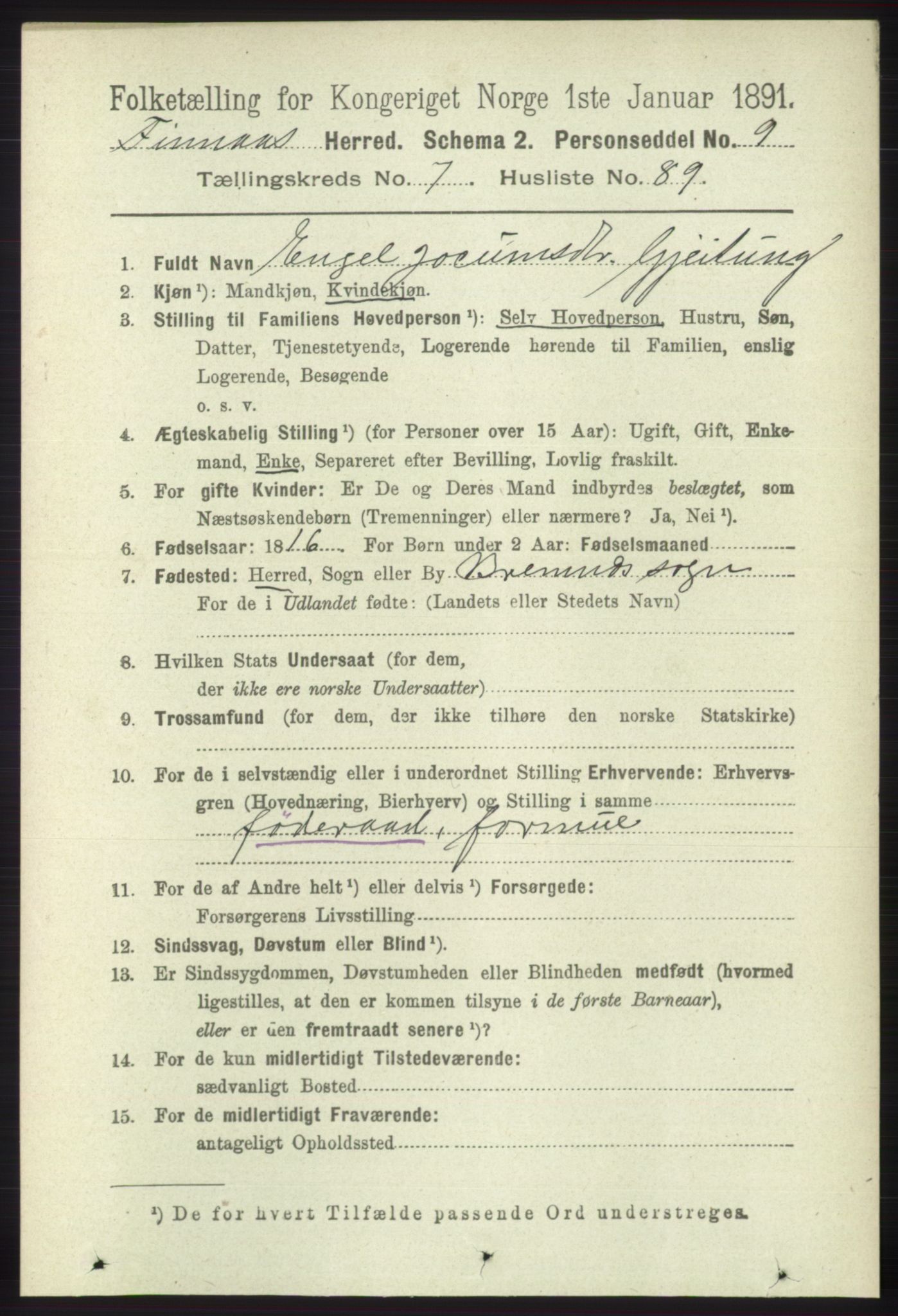 RA, 1891 census for 1218 Finnås, 1891, p. 3276