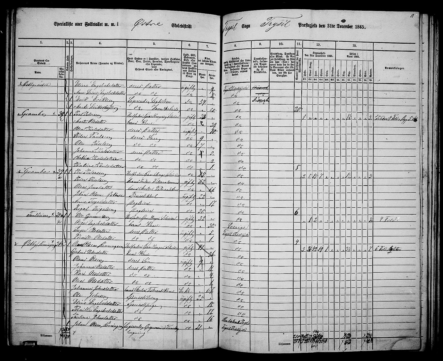 RA, 1865 census for Trysil, 1865, p. 136