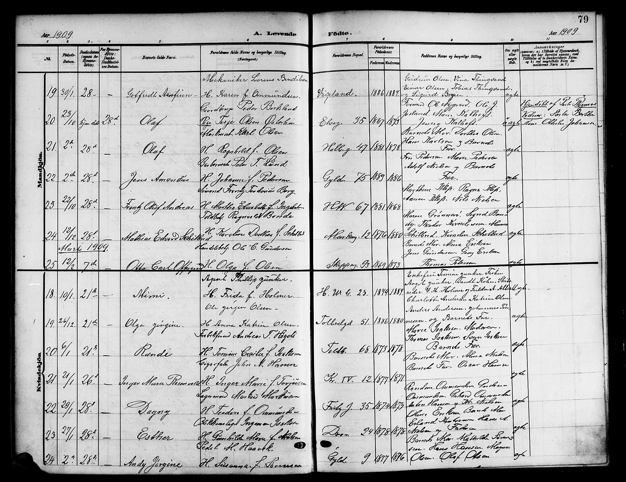 Kristiansand domprosti, AV/SAK-1112-0006/F/Fb/L0019: Parish register (copy) no. B 19, 1905-1914, p. 79