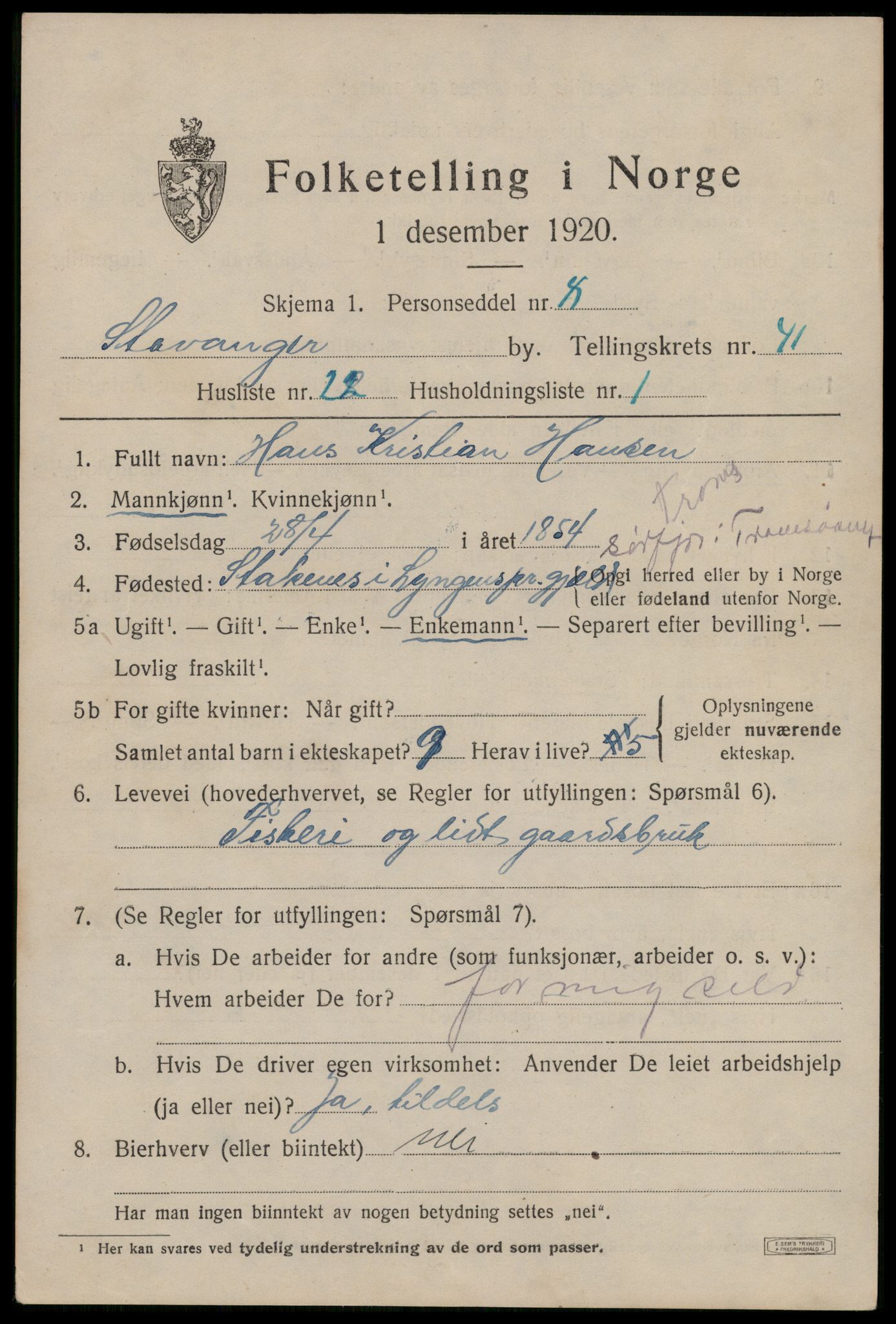 SAST, 1920 census for Stavanger, 1920, p. 103842