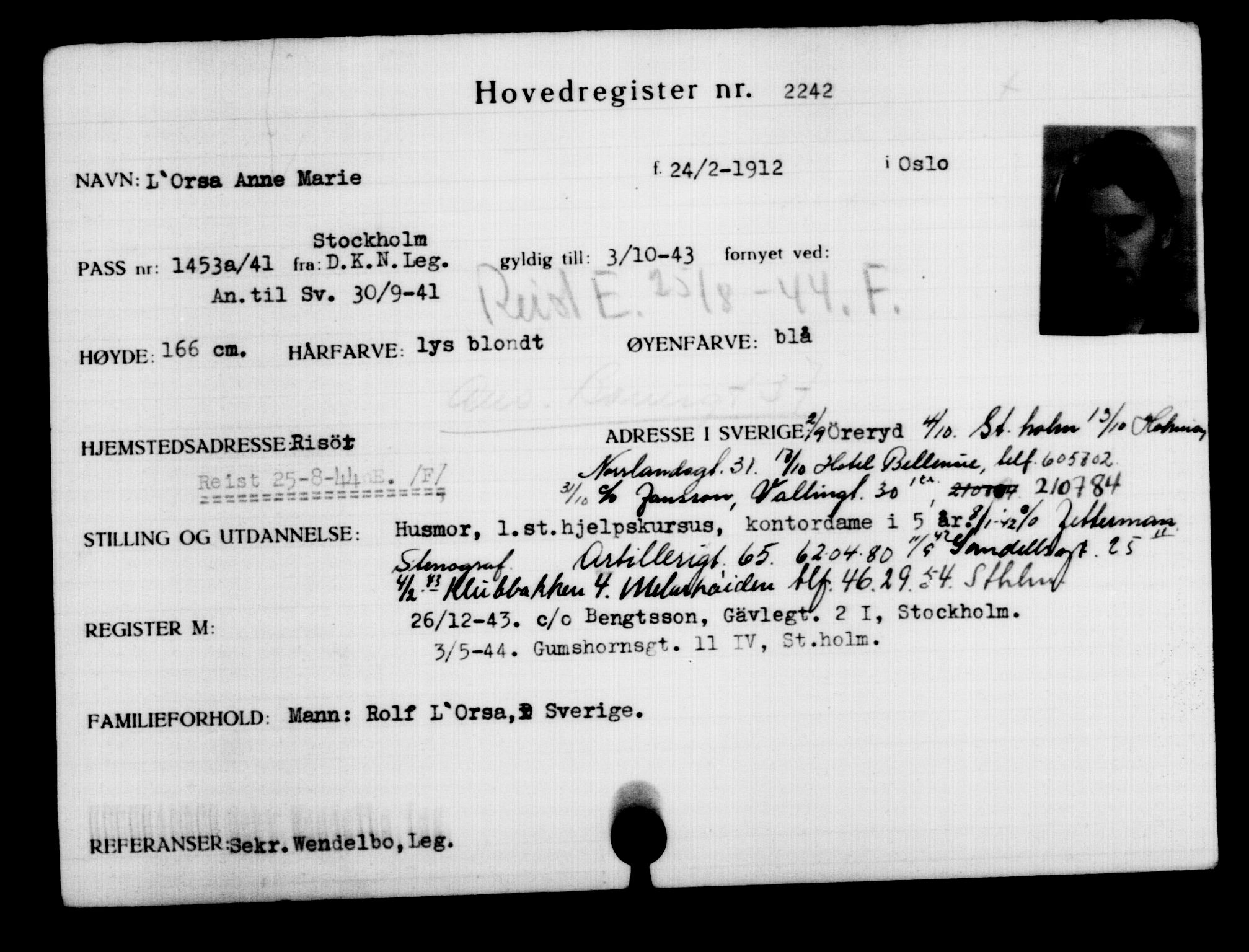 Utenriksstasjonene, Legasjonen i Stockholm, Flyktningkontoret, AV/RA-S-6753/V/Va/L0003: Kjesäterkartoteket, flyktninger med registreringsnr. 2001-3495, 1940-1945, p. 337