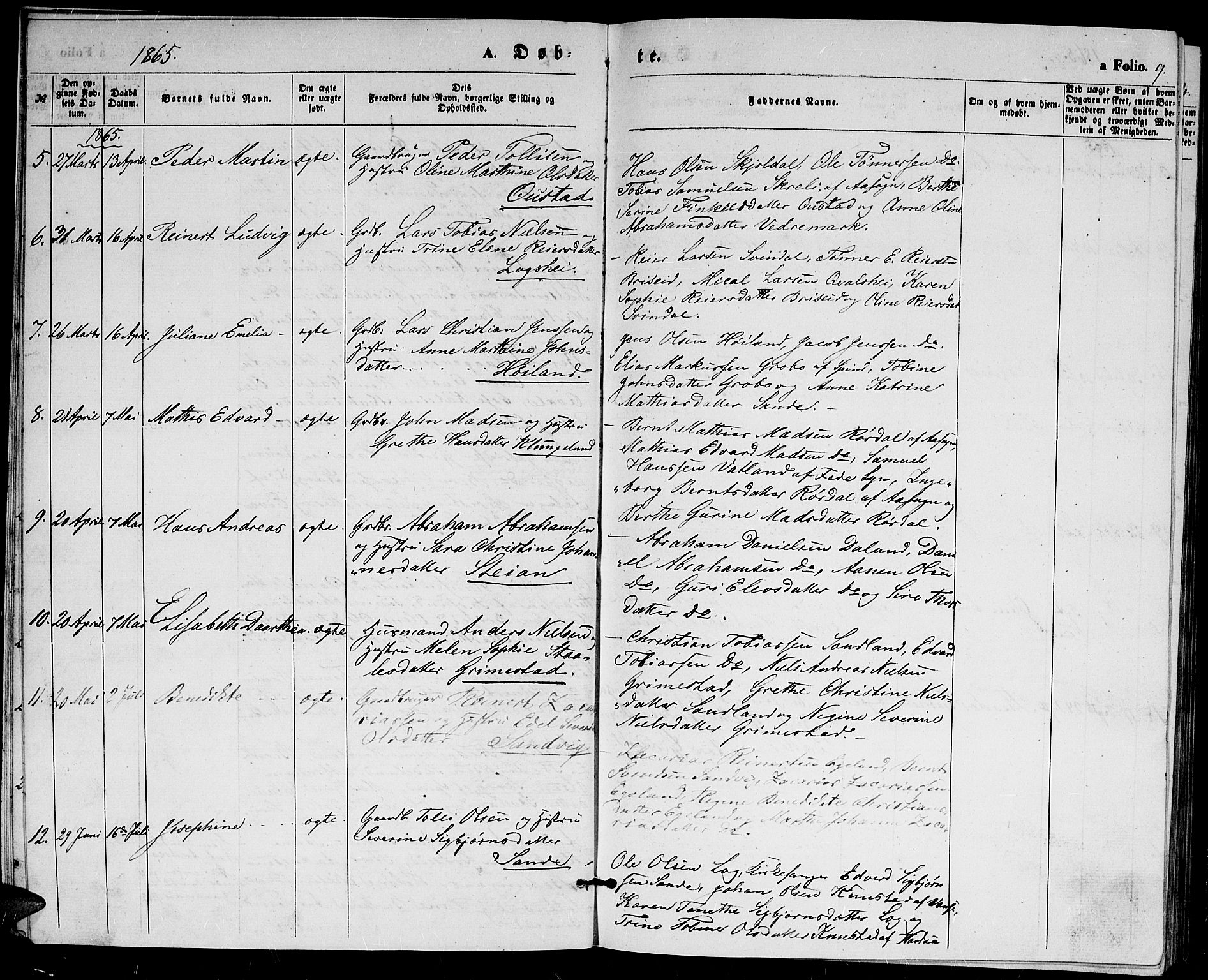 Herad sokneprestkontor, SAK/1111-0018/F/Fb/Fba/L0003: Parish register (copy) no. B 3, 1863-1883, p. 9