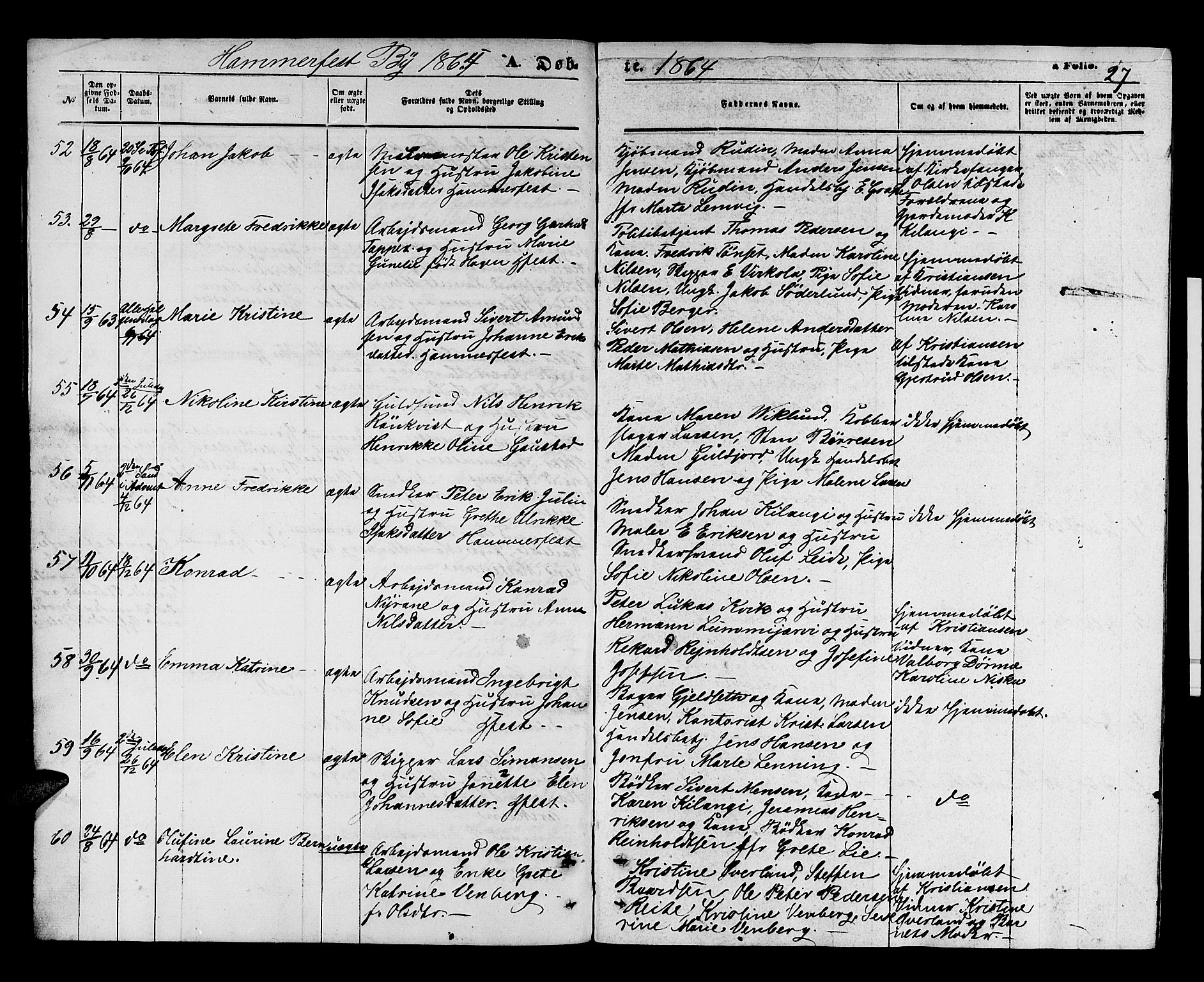 Hammerfest sokneprestkontor, AV/SATØ-S-1347/H/Hb/L0003.klokk: Parish register (copy) no. 3 /1, 1862-1868, p. 27