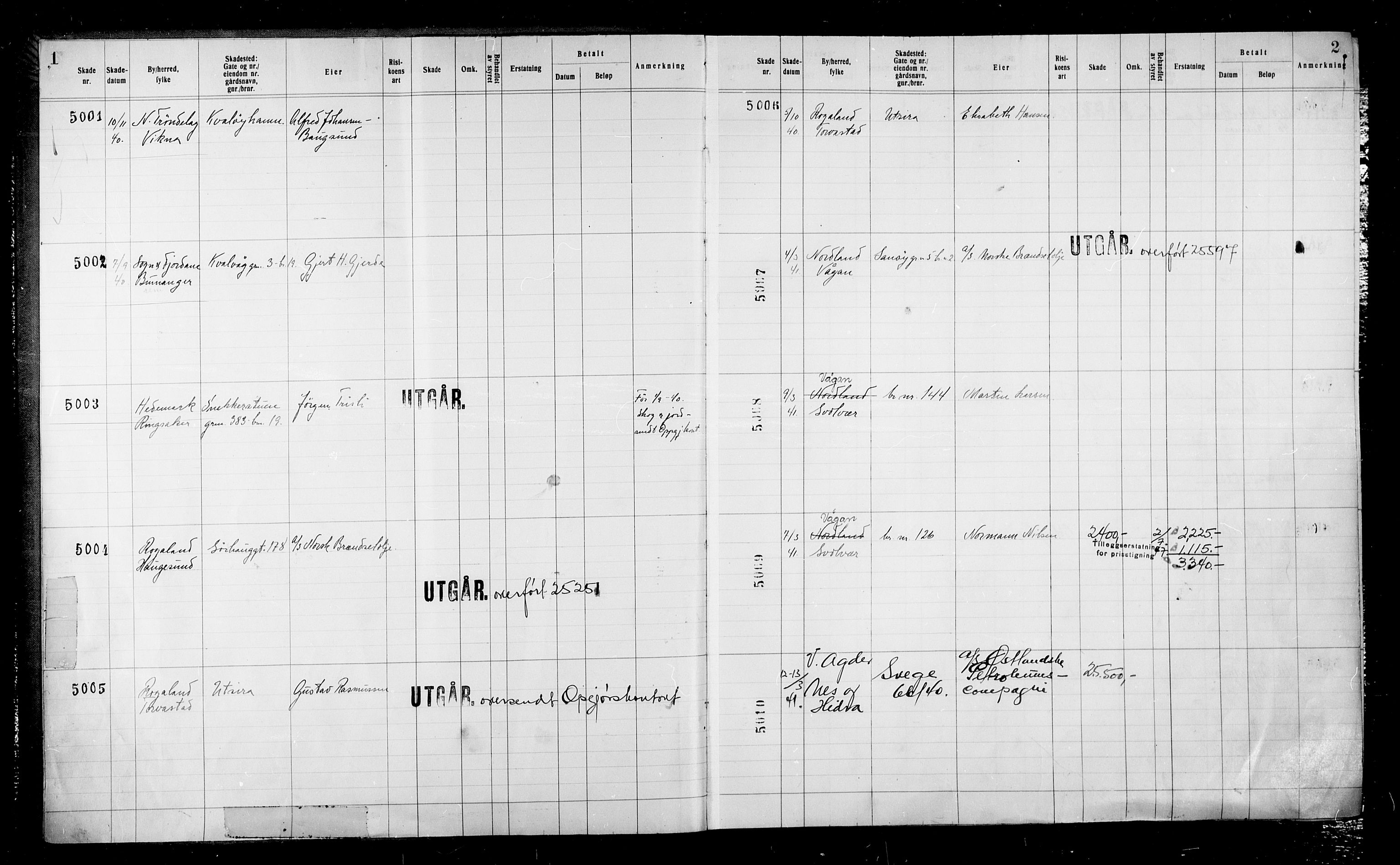 Krigsskadetrygdene for bygninger og løsøre, RA/S-1548/V/L0043: Bygning, ikke trygdet., 1940-1945, p. 1-2