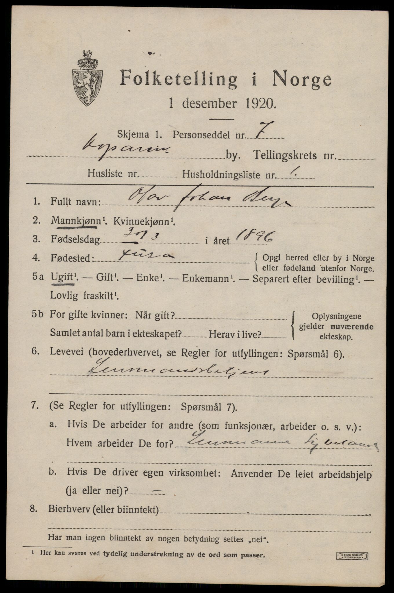 SAST, 1920 census for Kopervik, 1920, p. 2666