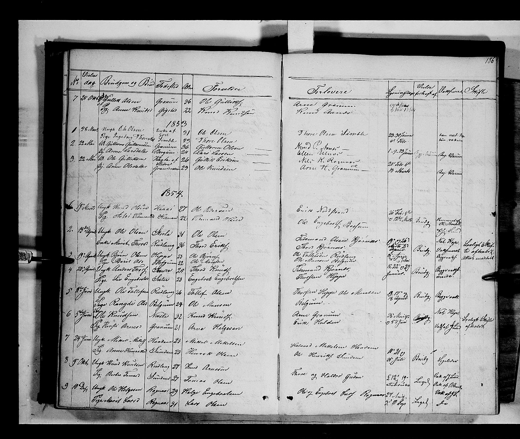 Nord-Aurdal prestekontor, SAH/PREST-132/H/Ha/Haa/L0006: Parish register (official) no. 6, 1842-1863, p. 186