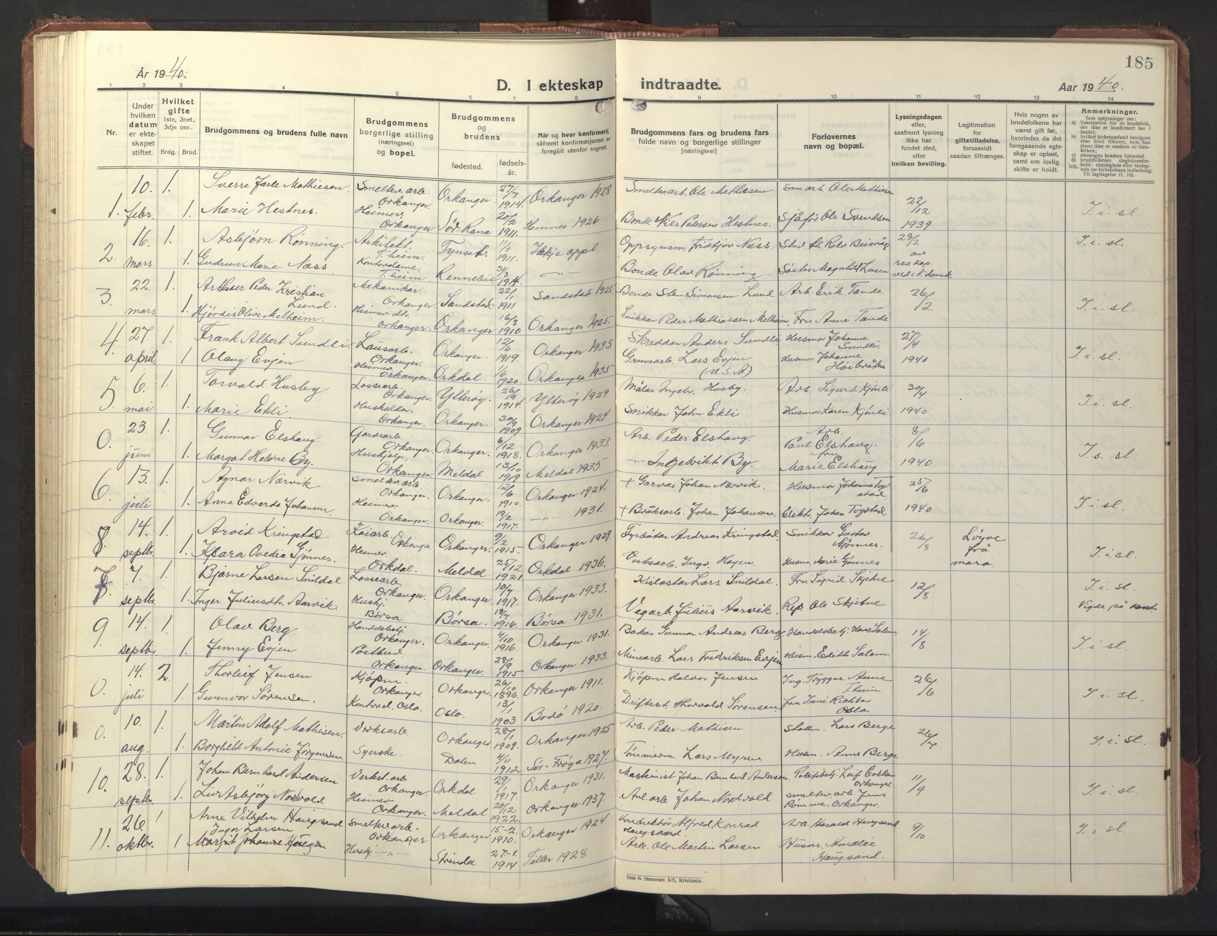 Ministerialprotokoller, klokkerbøker og fødselsregistre - Sør-Trøndelag, SAT/A-1456/669/L0832: Parish register (copy) no. 669C02, 1925-1953, p. 185