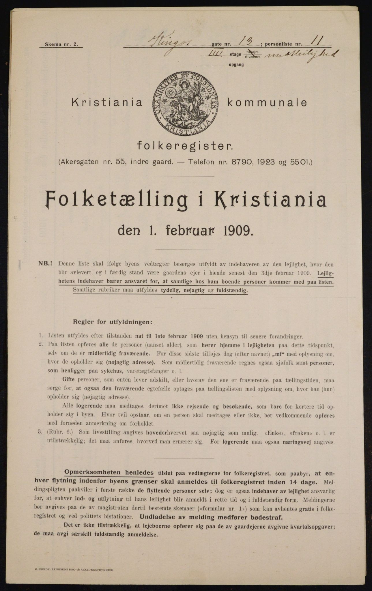 OBA, Municipal Census 1909 for Kristiania, 1909, p. 45306