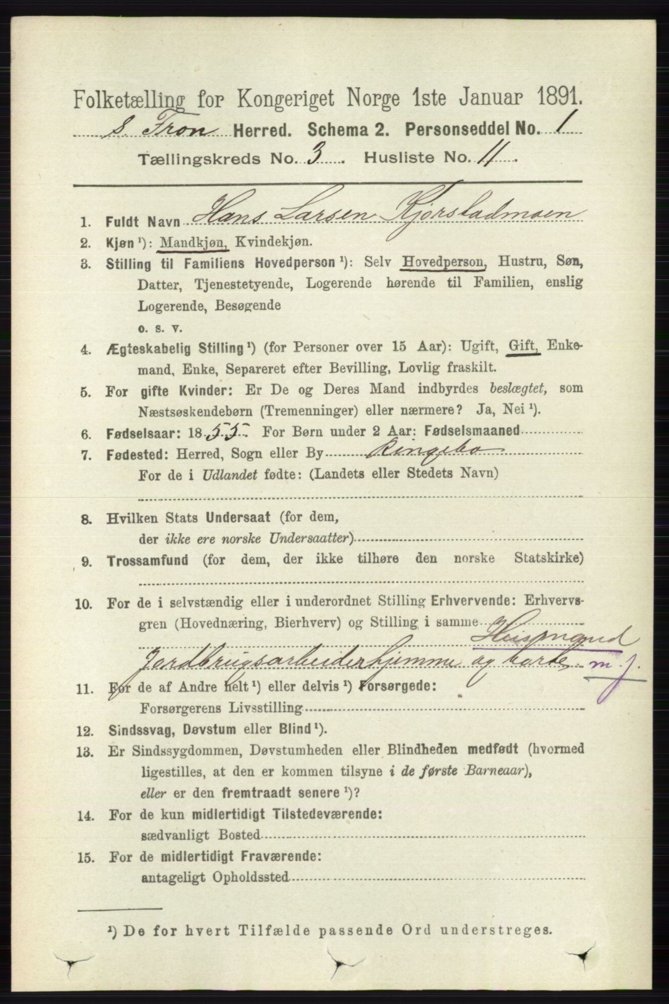 RA, 1891 census for 0519 Sør-Fron, 1891, p. 1025