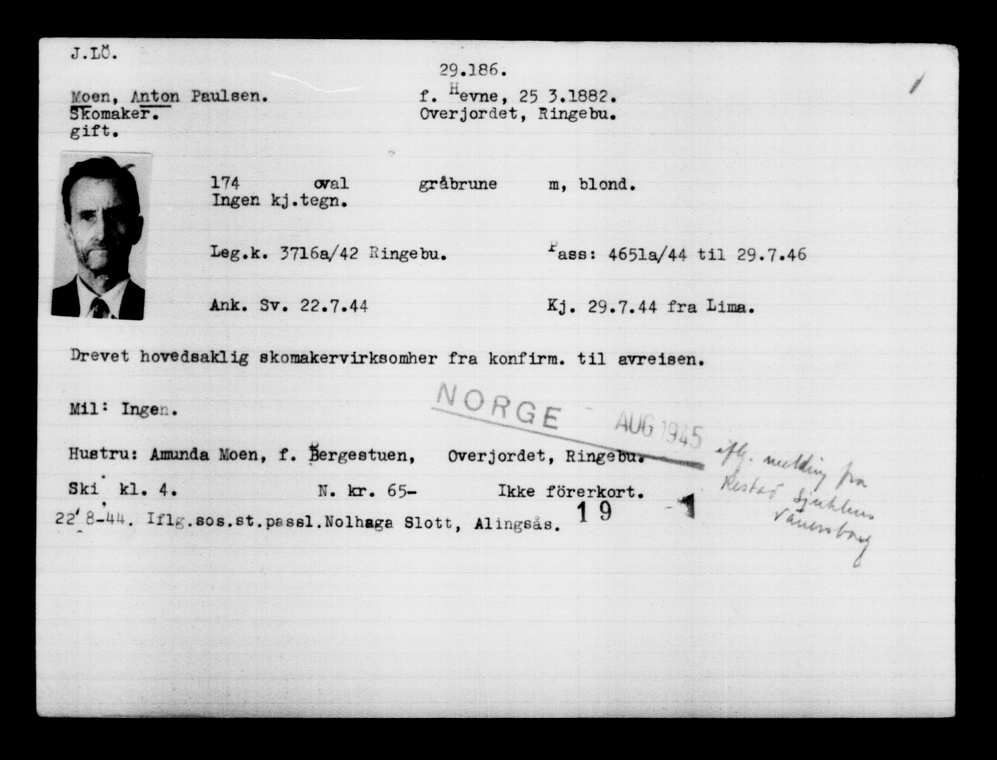 Utenriksstasjonene, Legasjonen i Stockholm, Flyktningkontoret, AV/RA-S-6753/V/Va/L0012: Kjesäterkartoteket, flyktninger med registreringsnr. 28300-31566, 1940-1945, p. 966