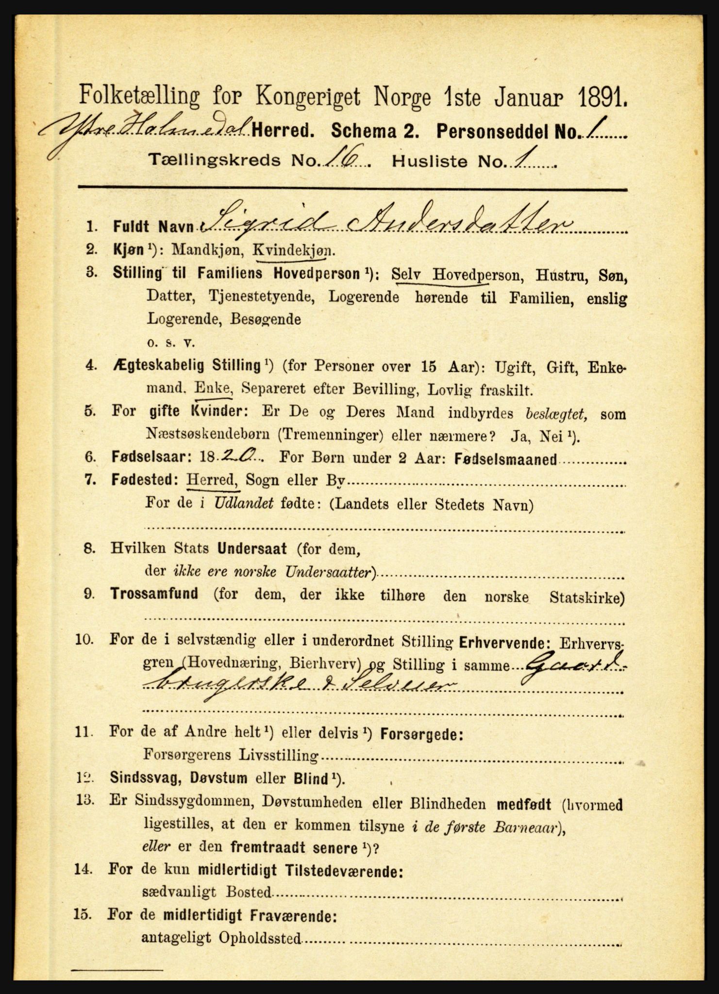 RA, 1891 census for 1429 Ytre Holmedal, 1891, p. 4223