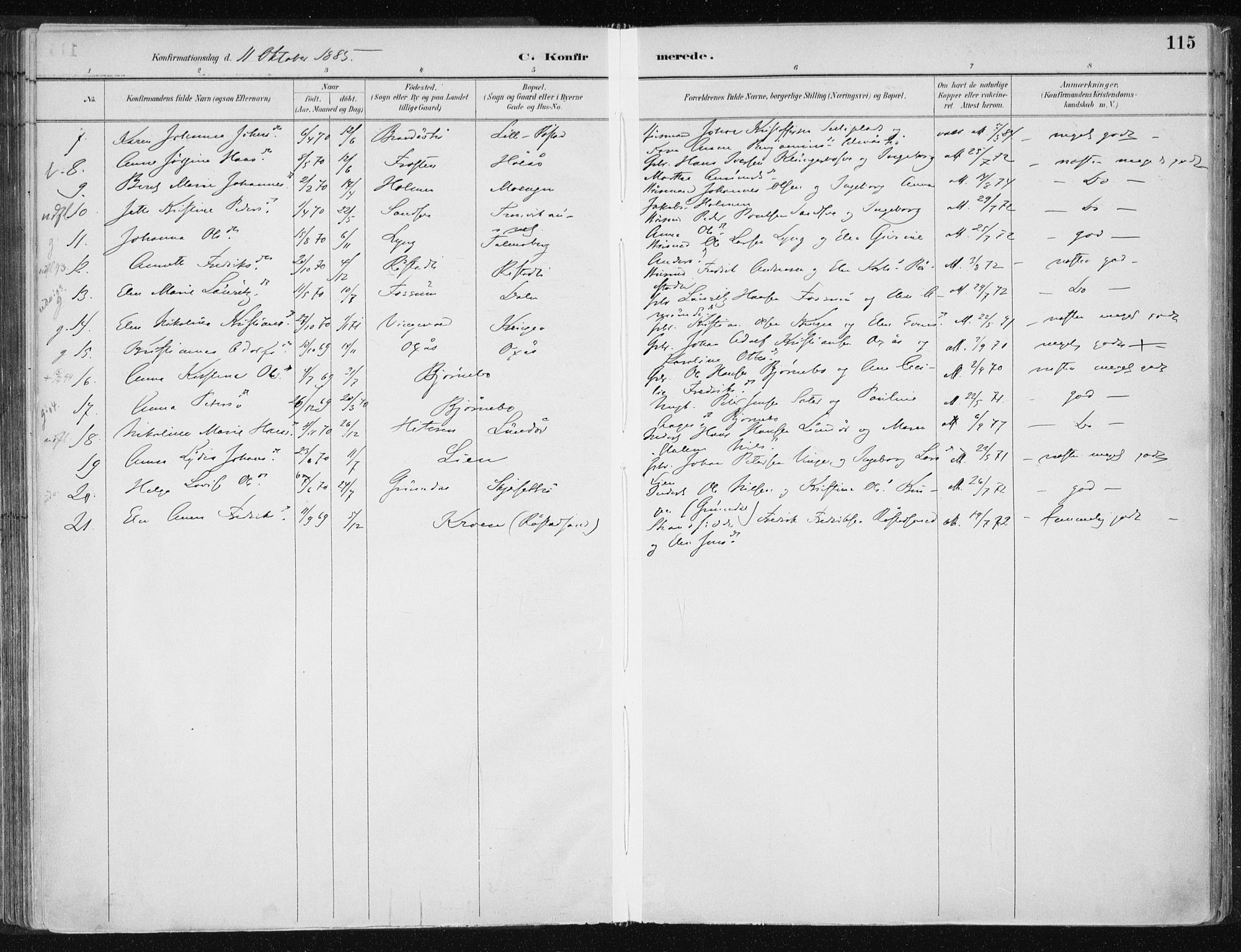 Ministerialprotokoller, klokkerbøker og fødselsregistre - Nord-Trøndelag, AV/SAT-A-1458/701/L0010: Parish register (official) no. 701A10, 1883-1899, p. 115