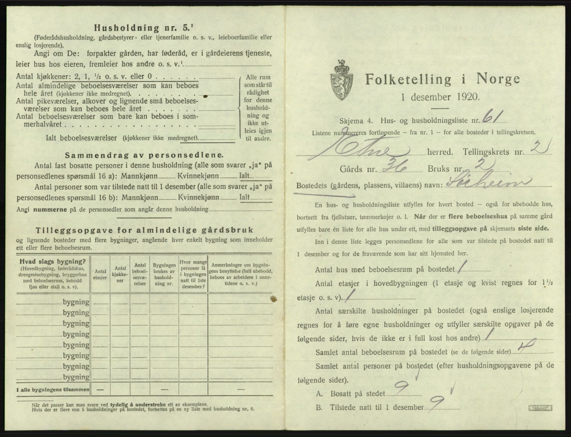 SAB, 1920 census for Etne, 1920, p. 196