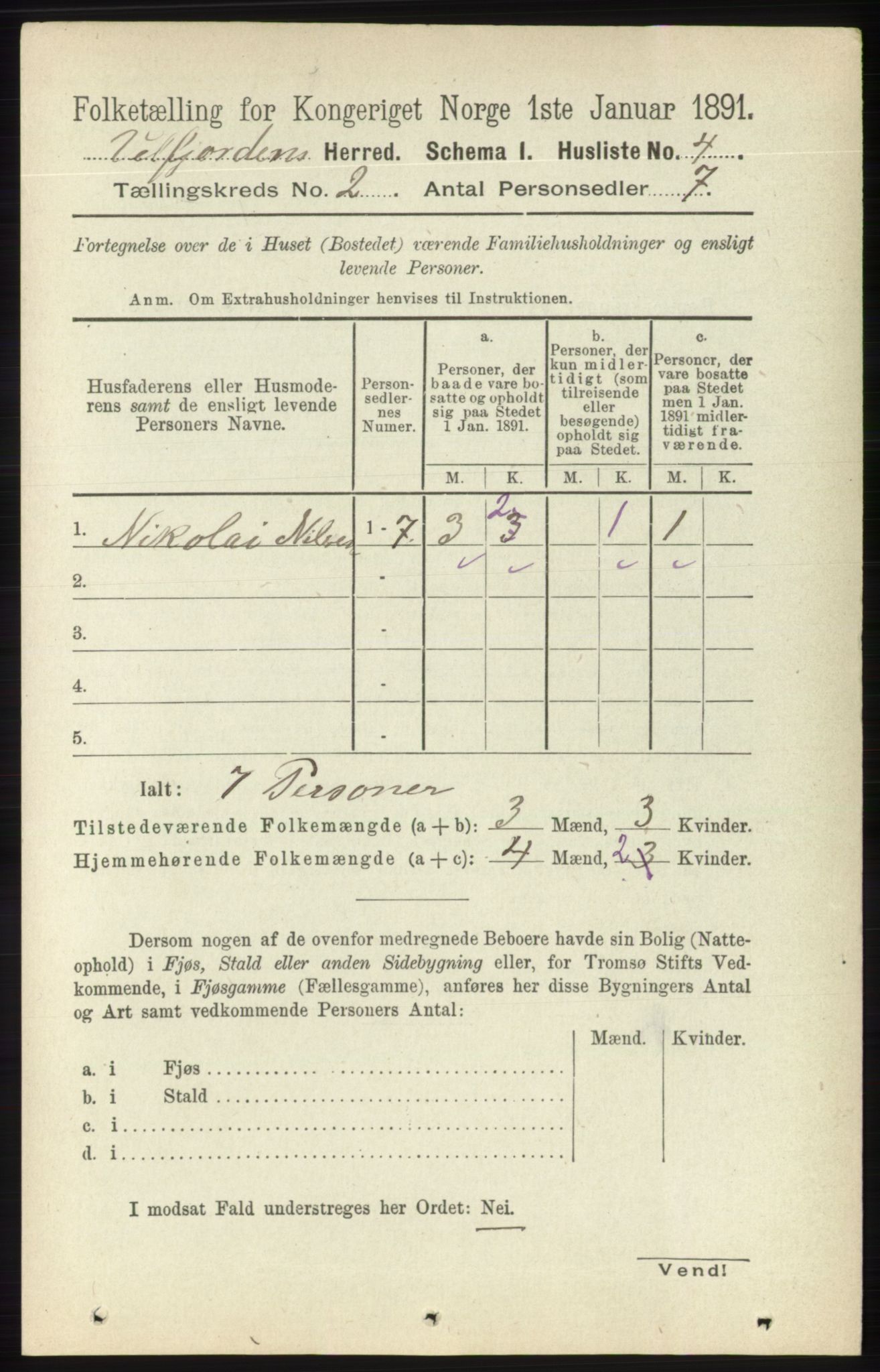 RA, 1891 census for 1813 Velfjord, 1891, p. 483