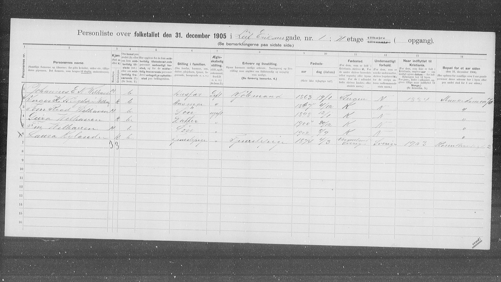 OBA, Municipal Census 1905 for Kristiania, 1905, p. 30076