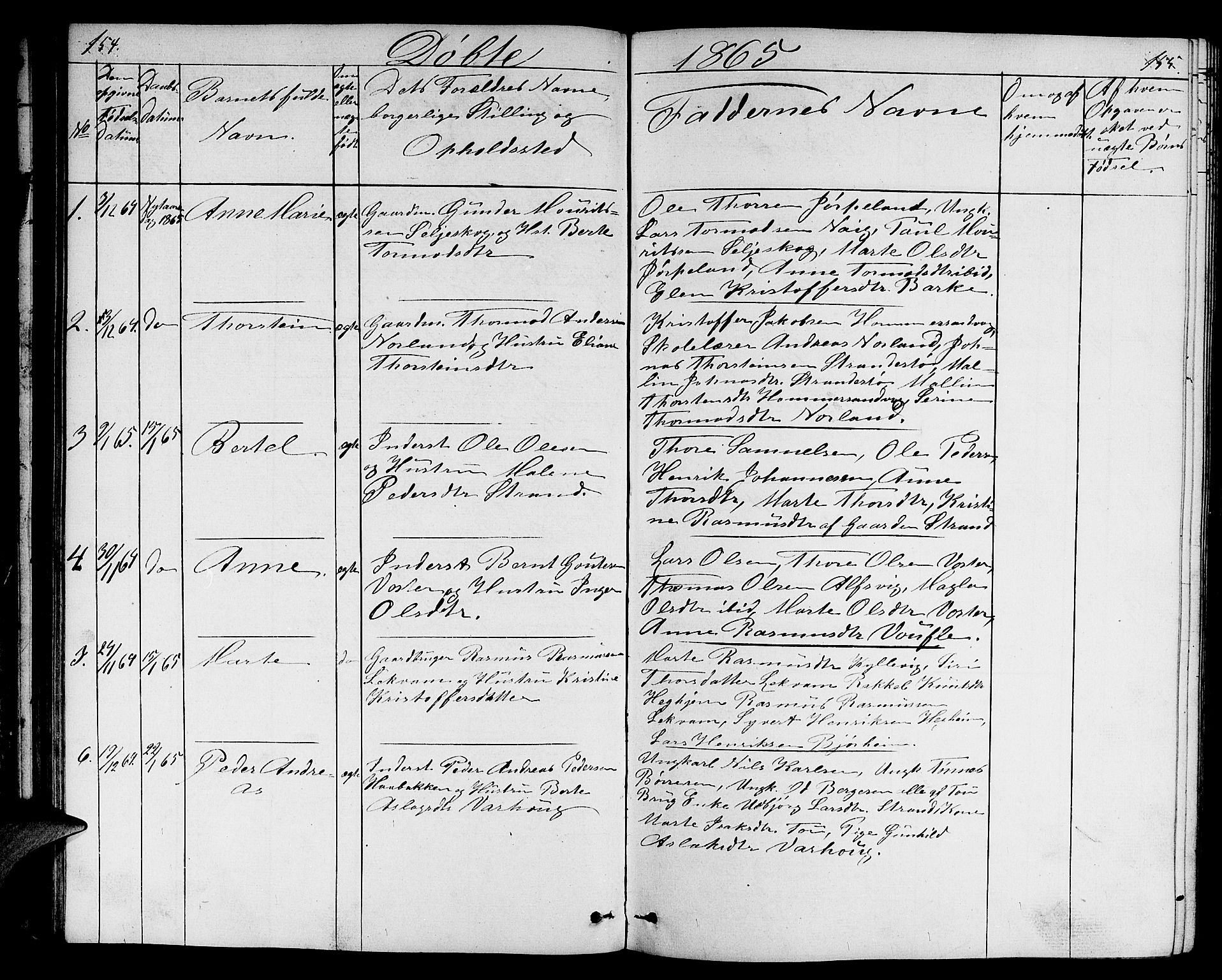 Strand sokneprestkontor, SAST/A-101828/H/Ha/Hab/L0003: Parish register (copy) no. B 3, 1855-1881, p. 154-155