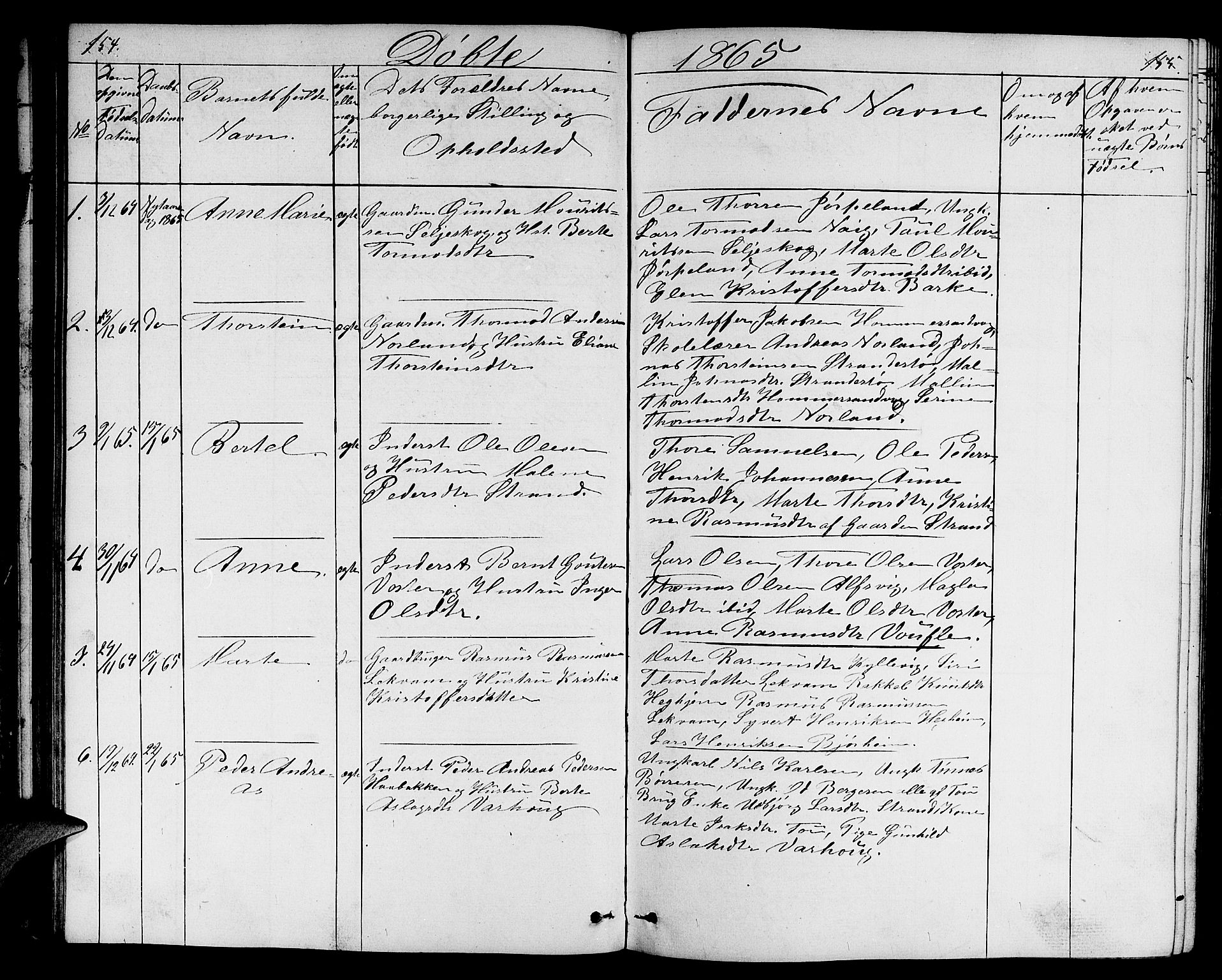 Strand sokneprestkontor, AV/SAST-A-101828/H/Ha/Hab/L0003: Parish register (copy) no. B 3, 1855-1881, p. 154-155