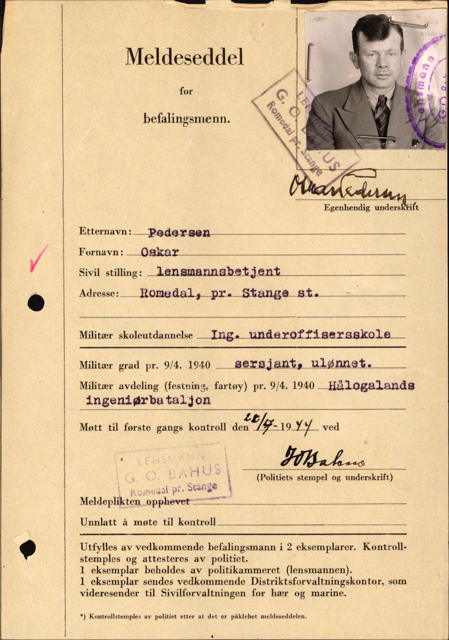 Forsvaret, Forsvarets krigshistoriske avdeling, AV/RA-RAFA-2017/Y/Yf/L0209: II-C-11-2121  -  Okkupasjonstiden.  Meldesedler for befal med foto og oppl. om militær grad 9. apr. 1940., 1944-1945, p. 514