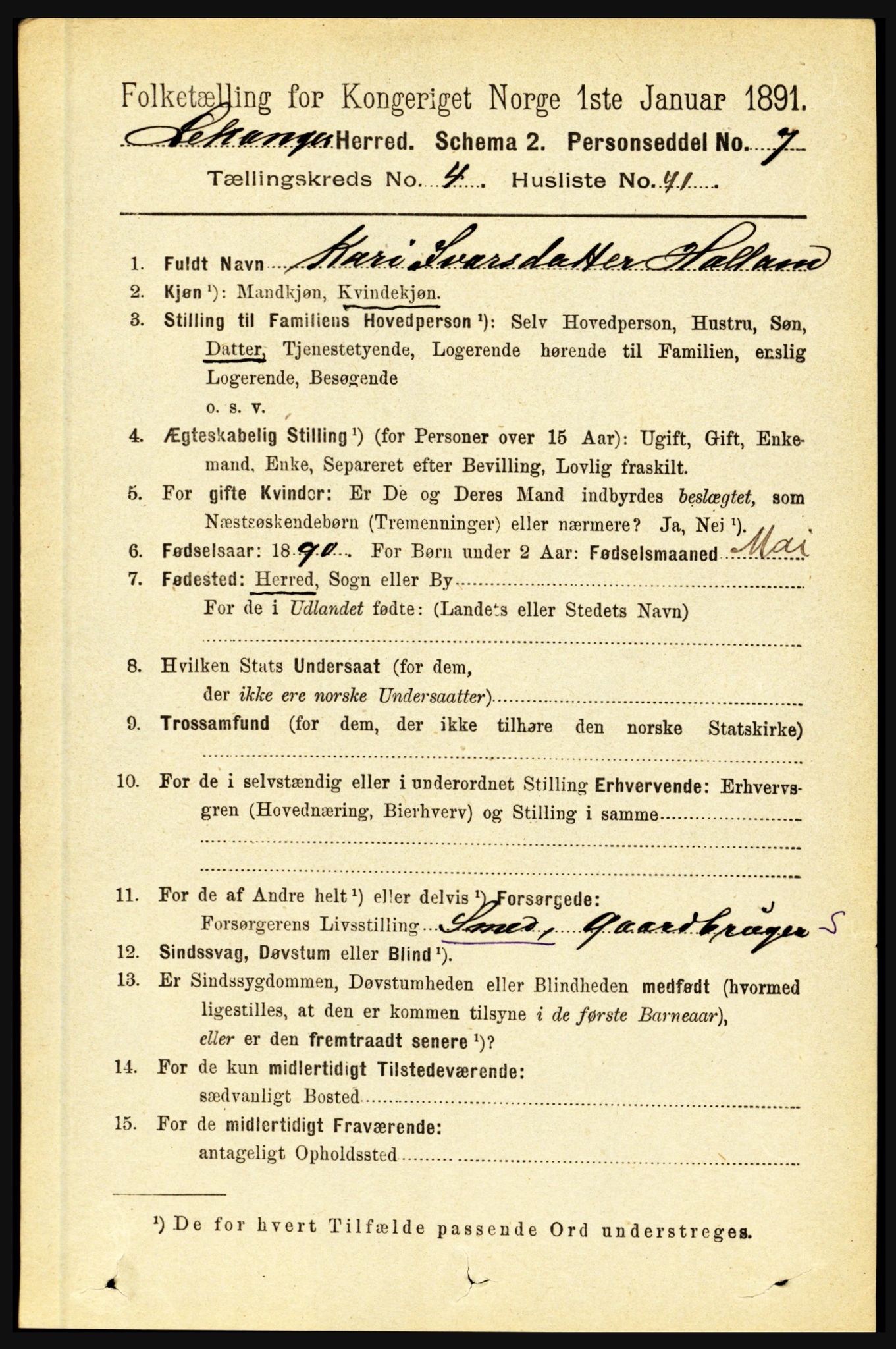 RA, 1891 census for 1419 Leikanger, 1891, p. 822